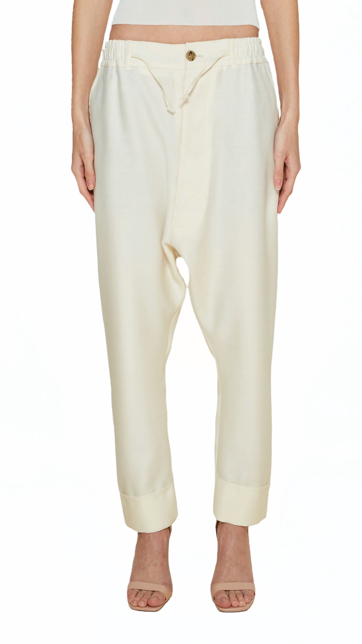 Fender Drop Crotch Trousers Women Ivory, detail – POAN