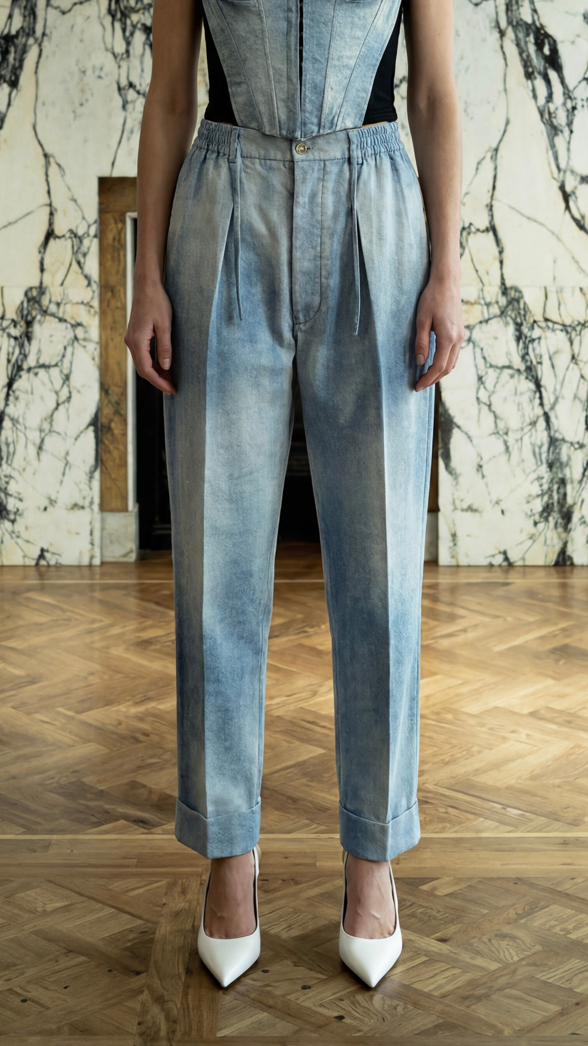 Fender Trousers Women Silk Denim