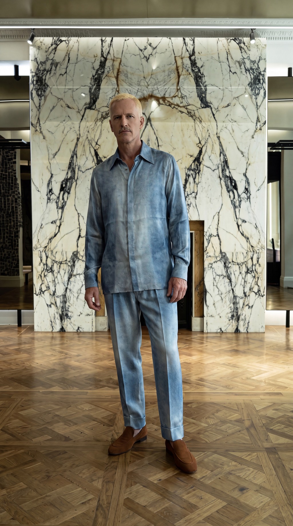 Ikarus Shirt Men Denim Silk