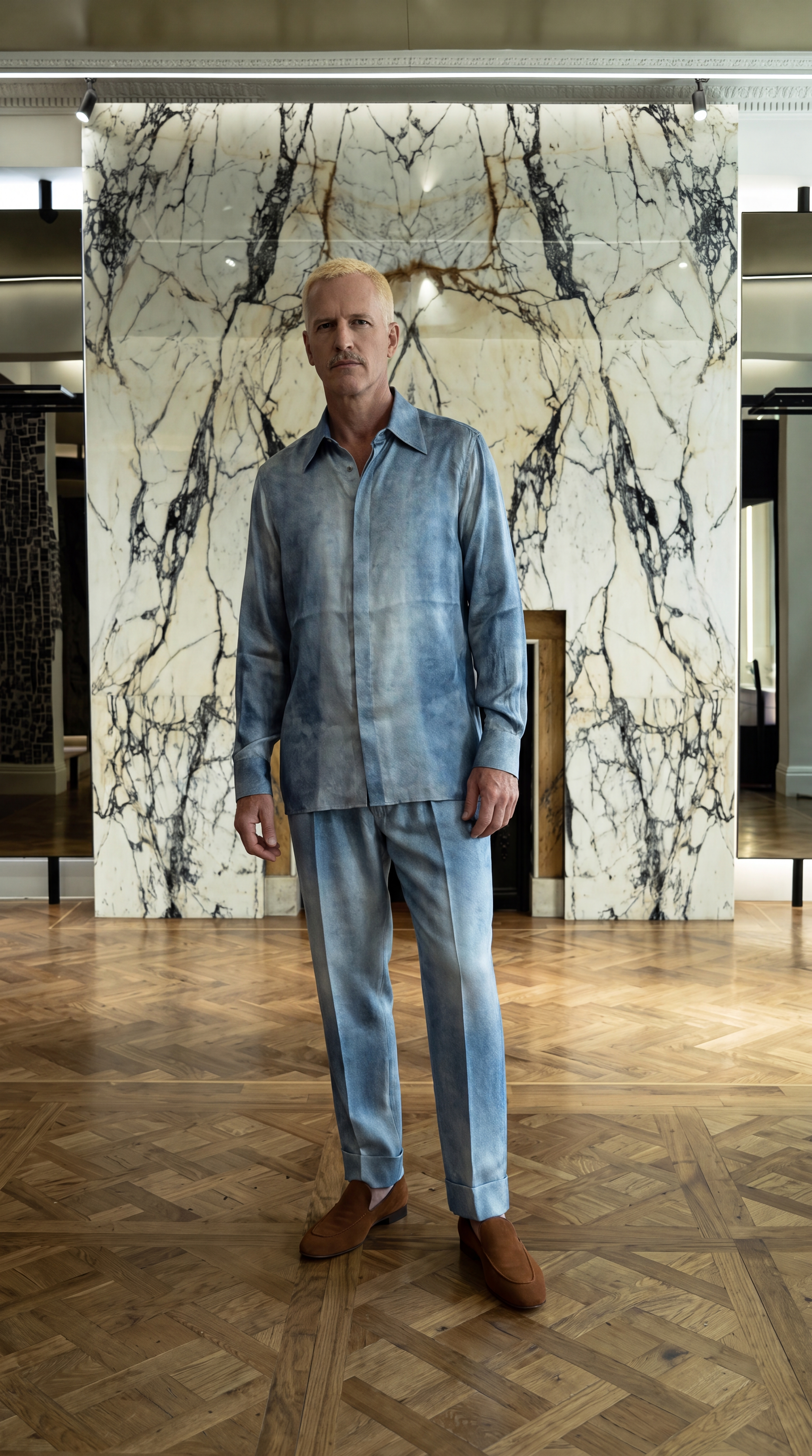 Ikarus Shirt Men Denim Silk
