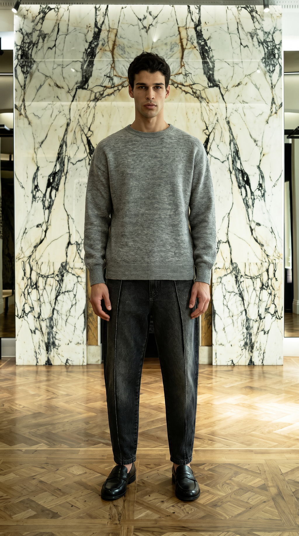 Roberto Alpaca Mohair Knitted Pullover Grey Men
