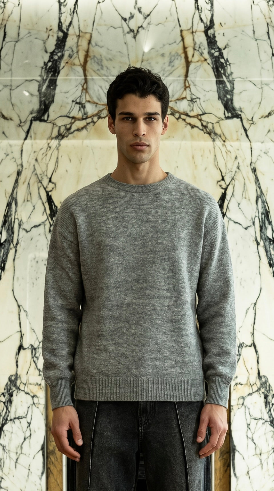 Roberto Alpaca Mohair Knitted Pullover Grey Men