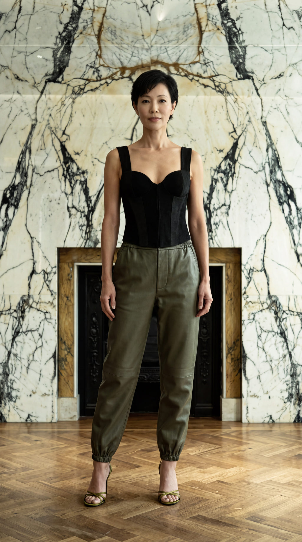 Christina  Tracksuit Pants Vegan Leather Olive Women