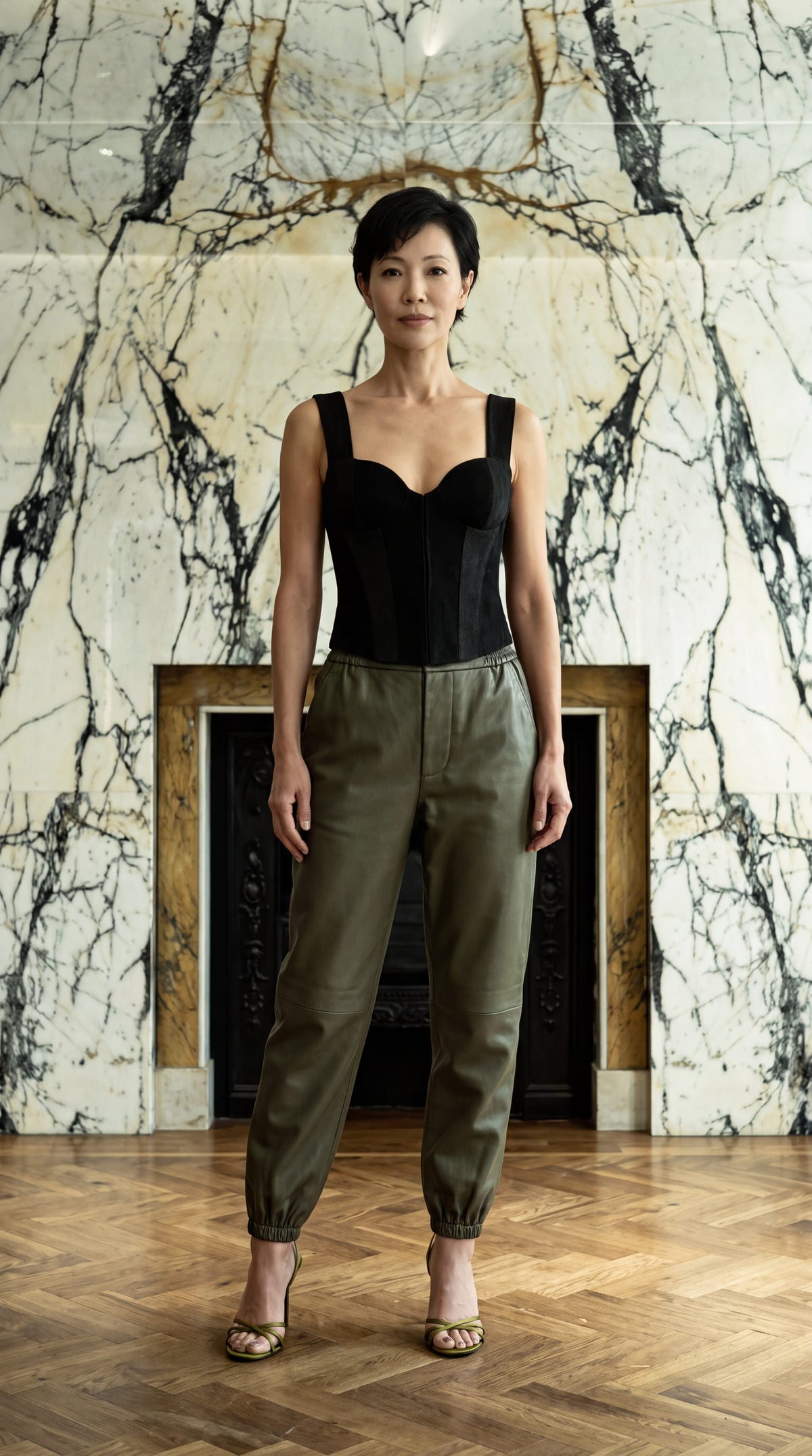 Christina  Tracksuit Pants Vegan Leather Olive Women