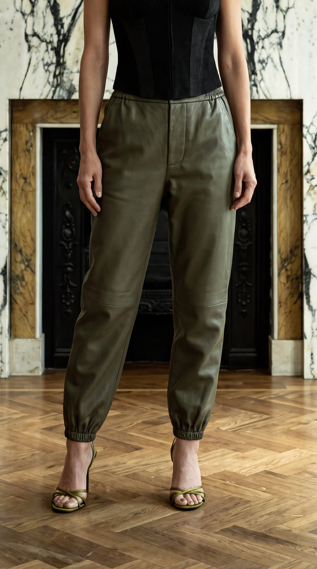 Christina  Tracksuit Pants Vegan Leather Olive Women