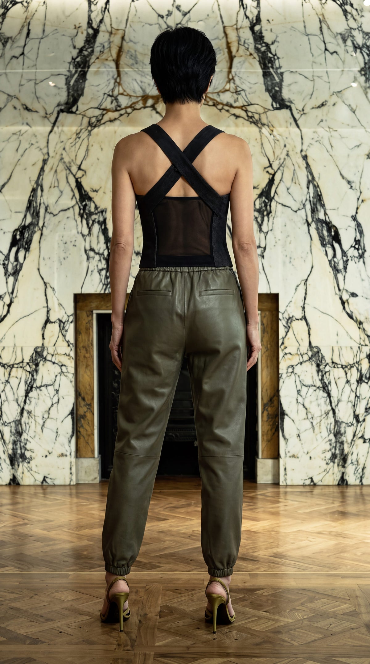 Christina  Tracksuit Pants Vegan Leather Olive Women