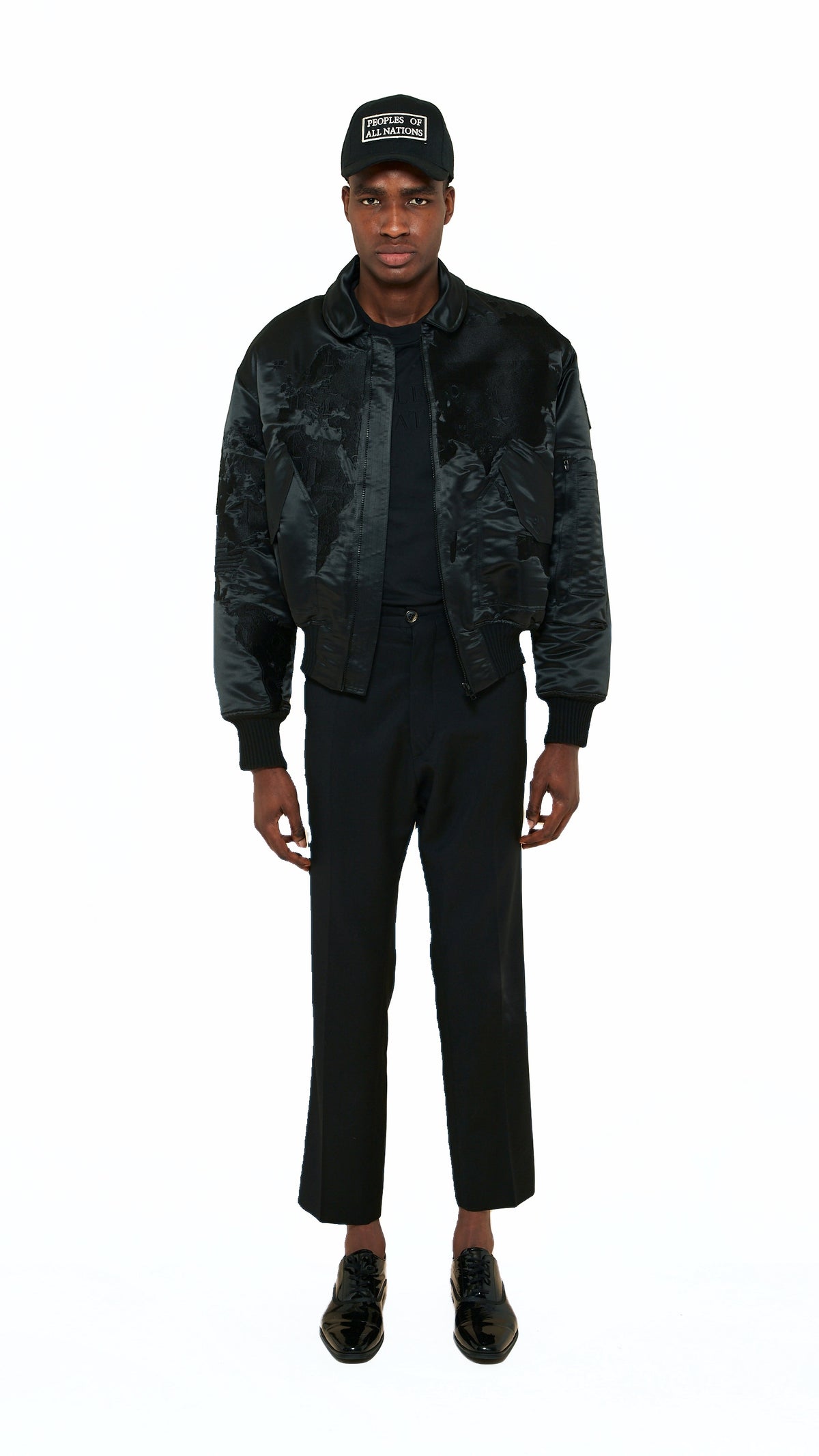 Hero World Map Bomber Jacket Men Black, front view – POAN