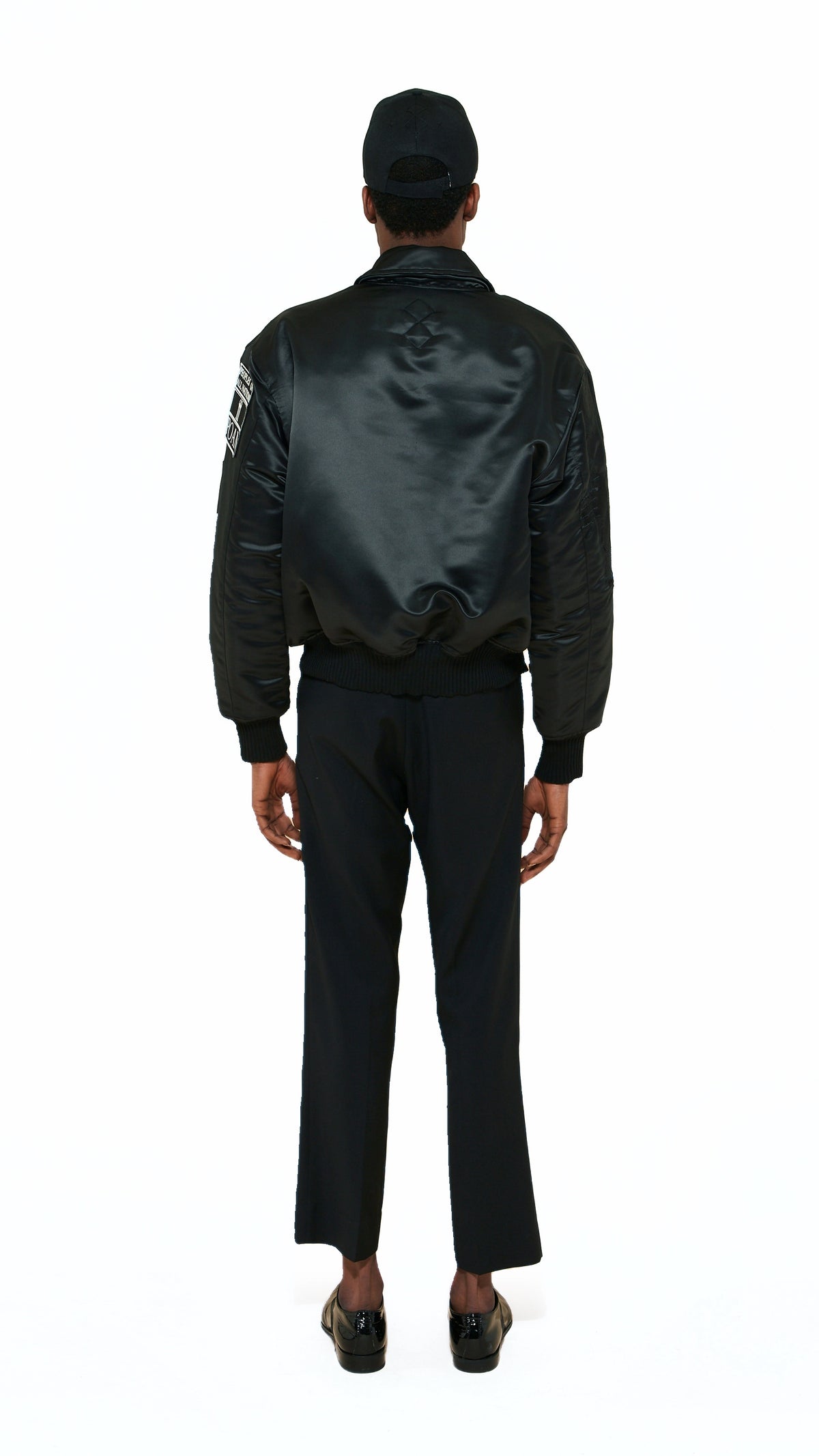 Hero World Map Bomber Jacket Men Black, back view – POAN