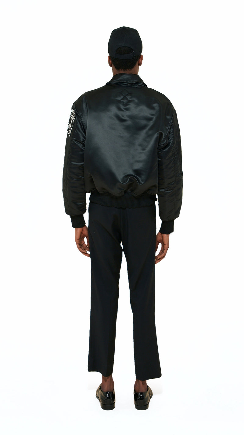 Hero World Map Bomber Jacket Men Black, back view – POAN