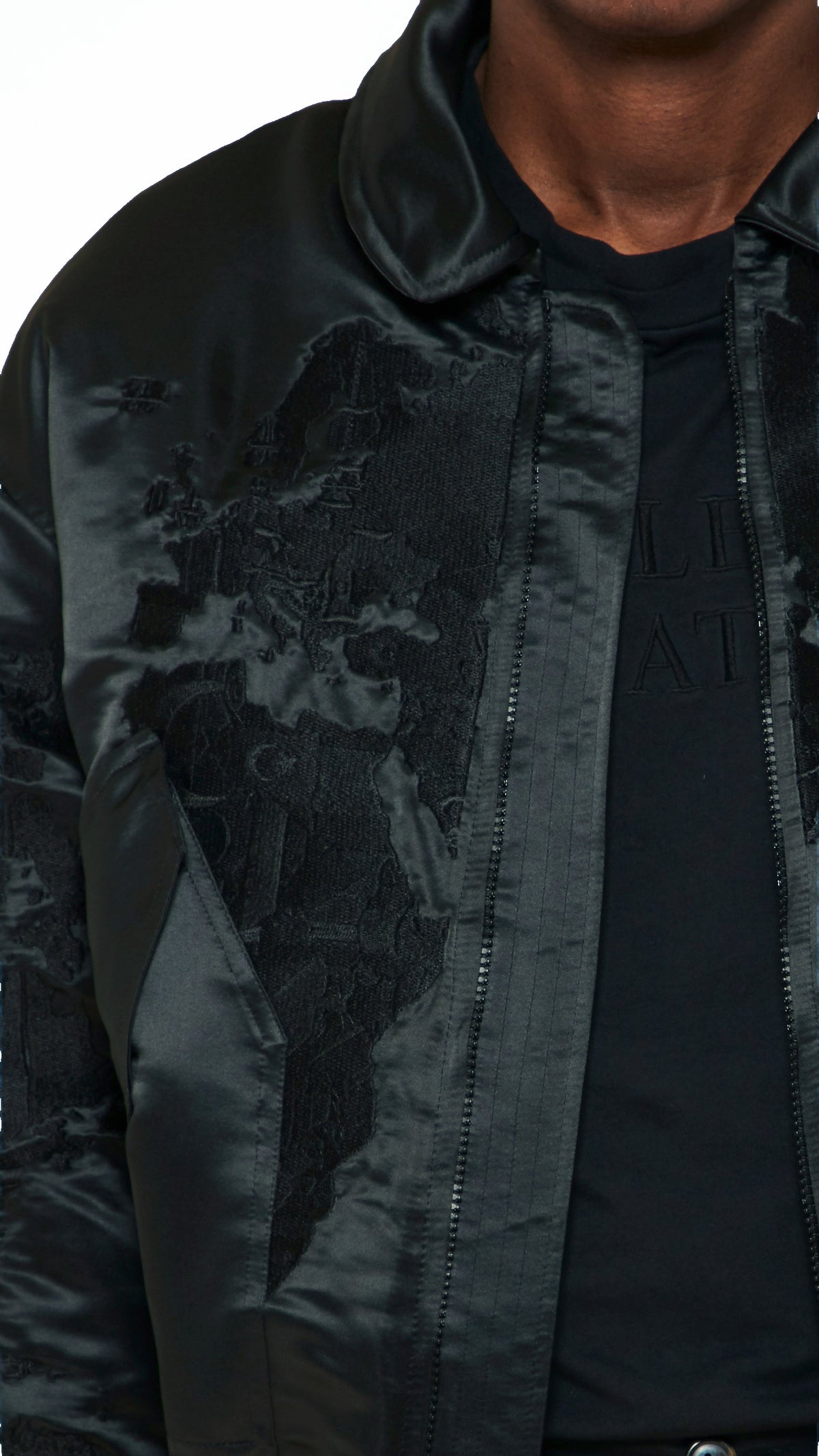 Hero World Map Bomber Jacket Men Black, detail – POAN