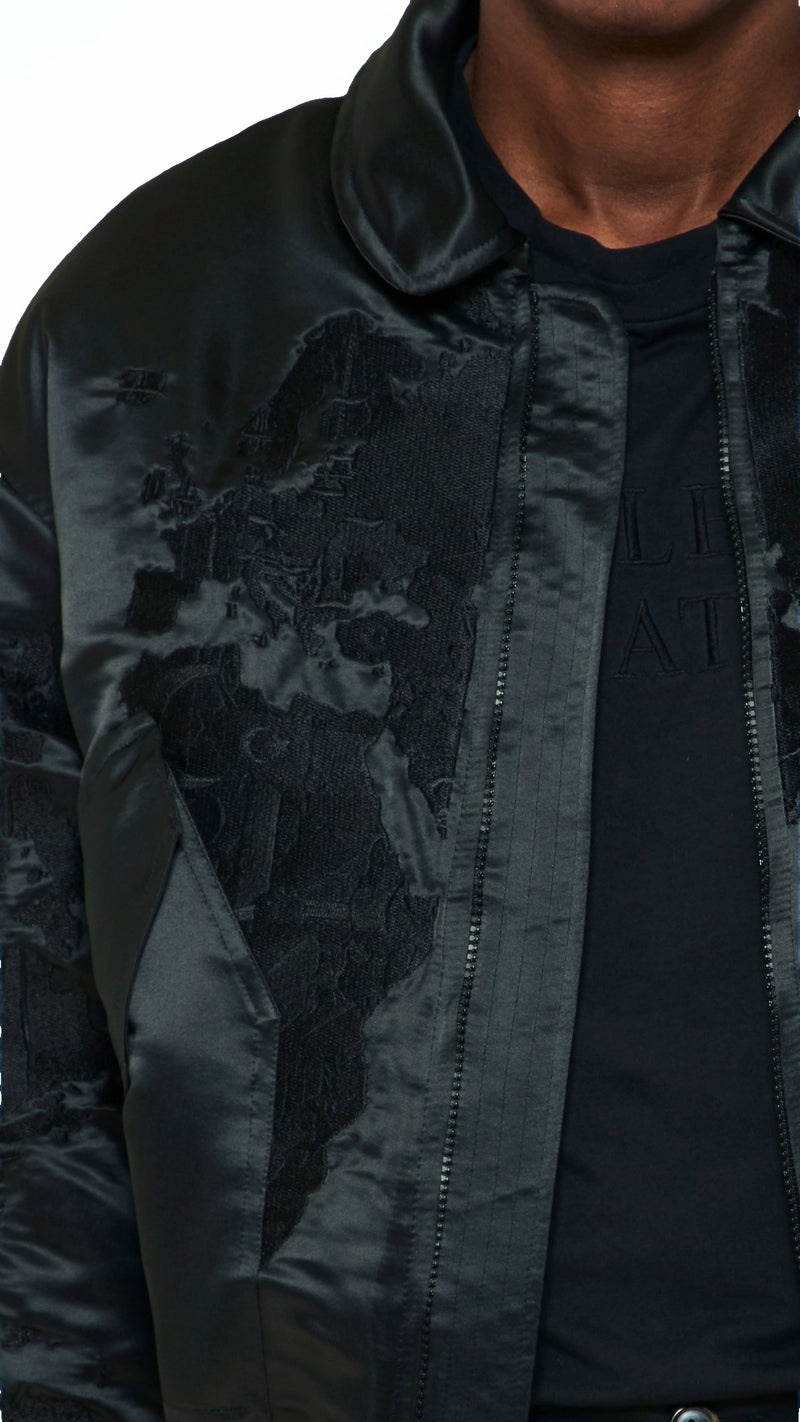 Hero World Map Bomber Jacket Men Black, detail – POAN