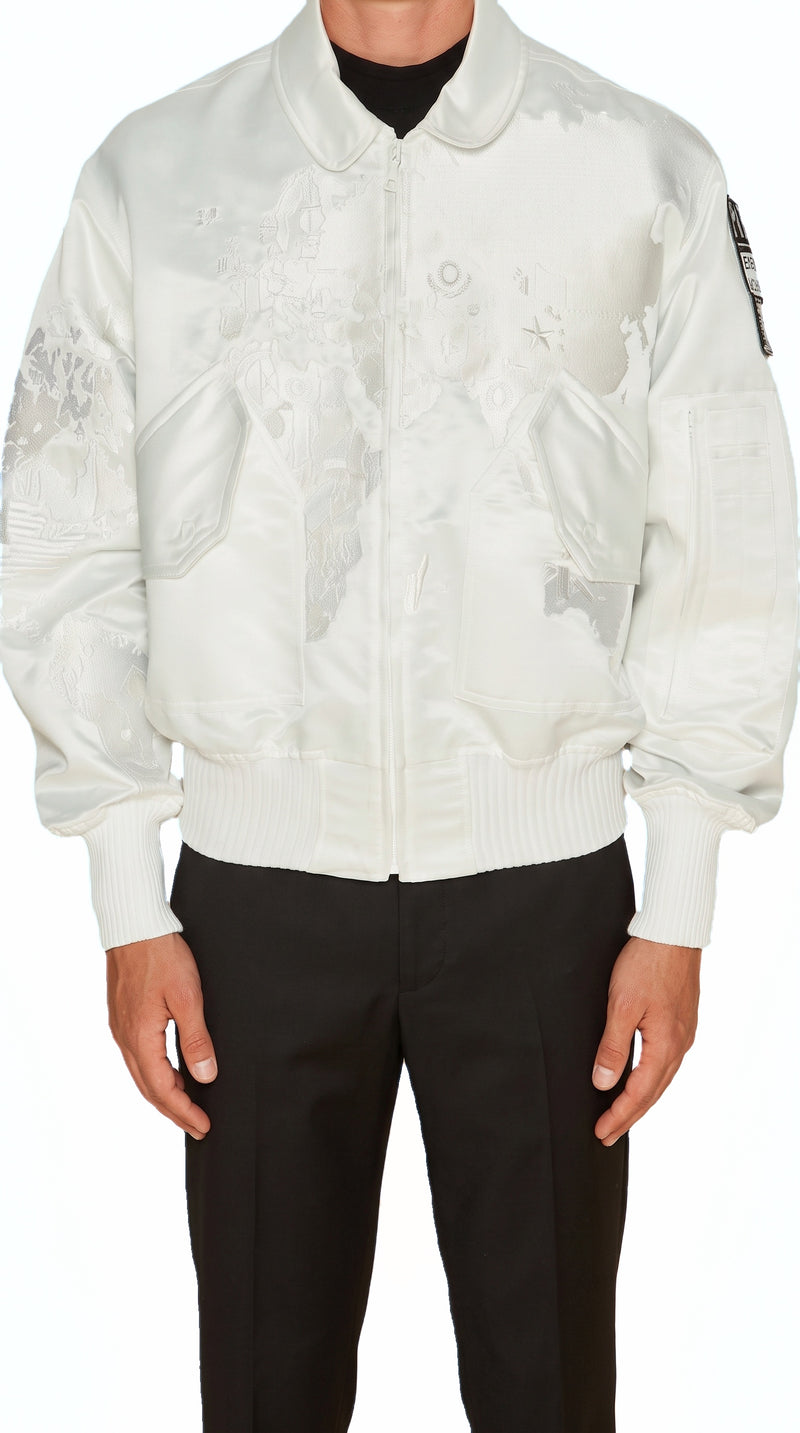 Hero World Map Bomber Jacket Men Ivory, detail – POAN