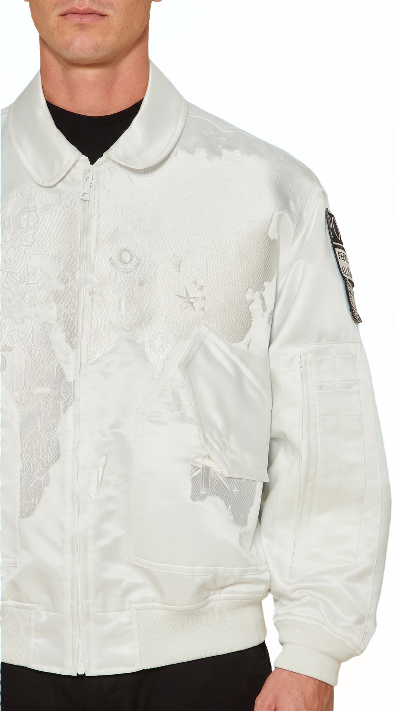 Hero World Map Bomber Jacket Men Ivory, detail – POAN