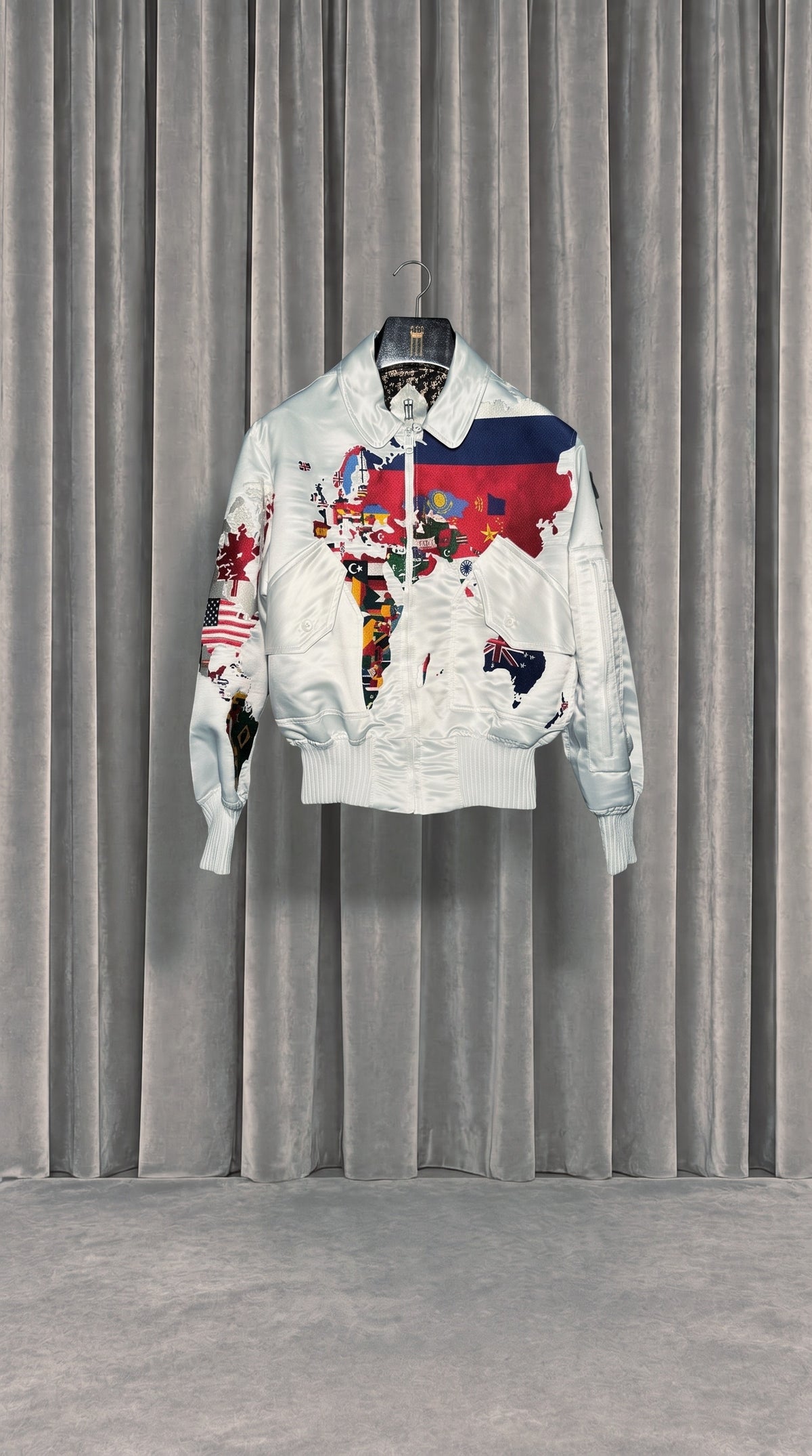 Hero World Map Bomber Jacket Multi Ivory – product