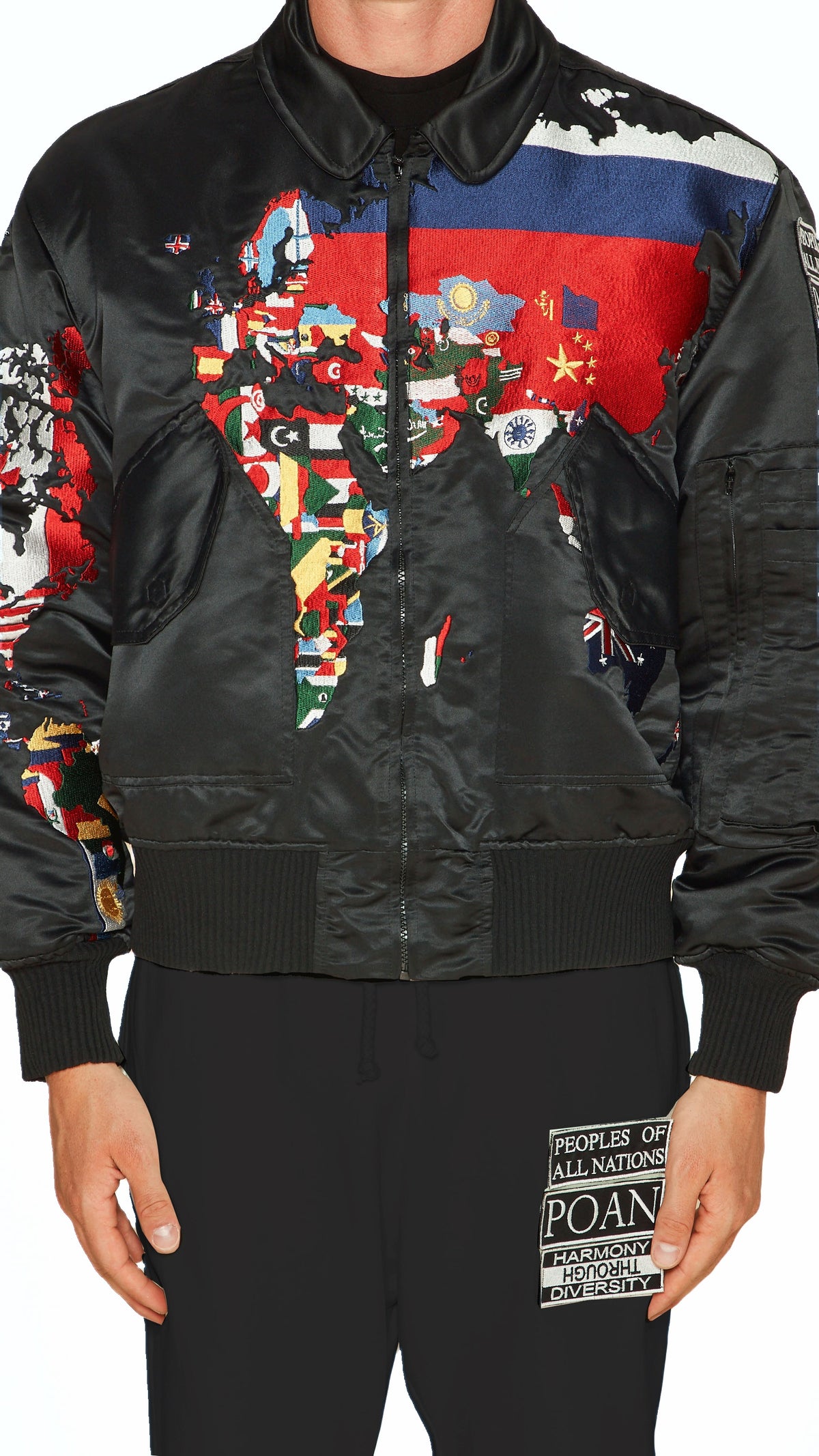 Hero World Map Bomber Jacket Multi Men Black, detail – POAN