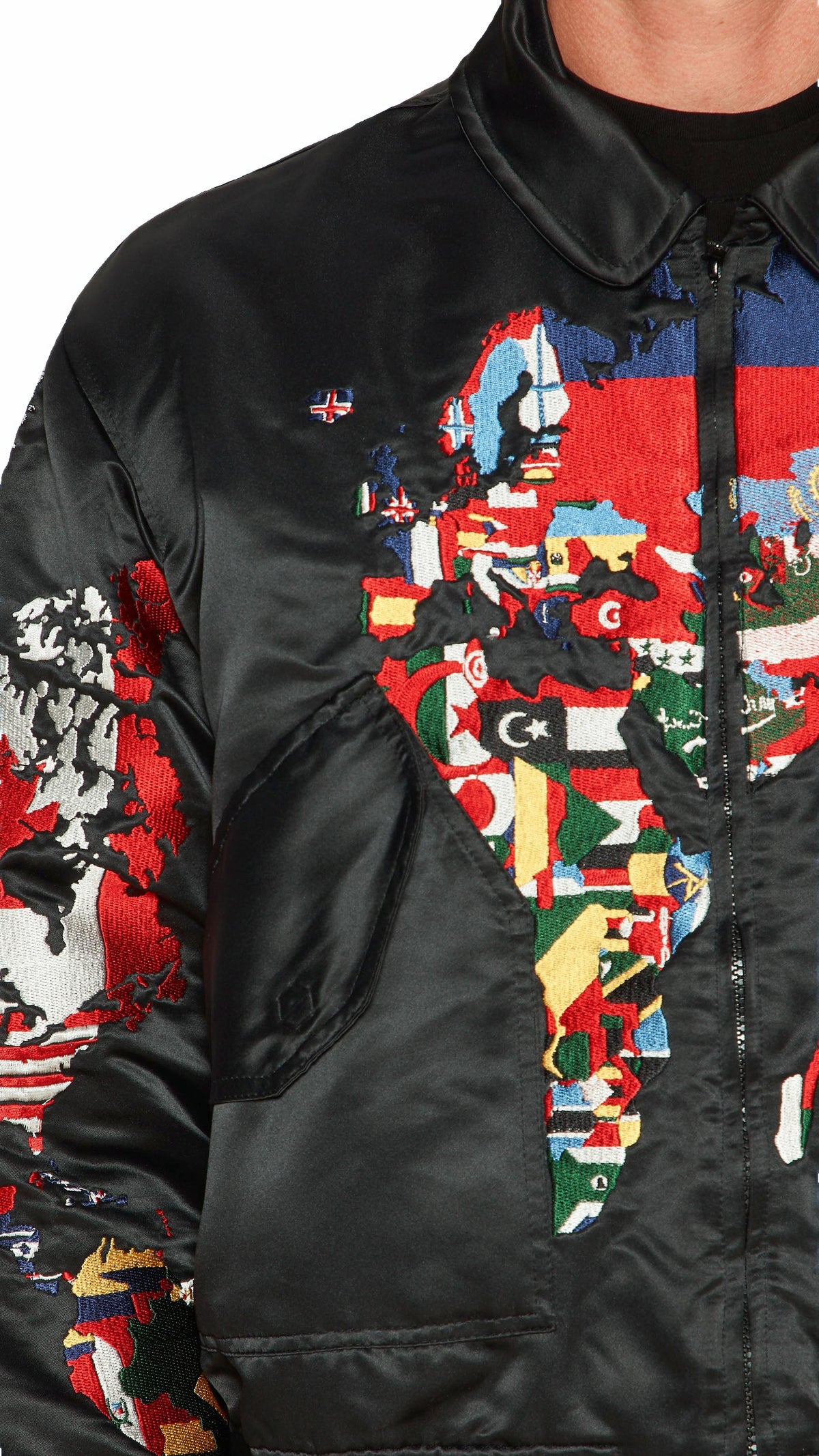Hero World Map Bomber Jacket Multi Men Black, detail – POAN