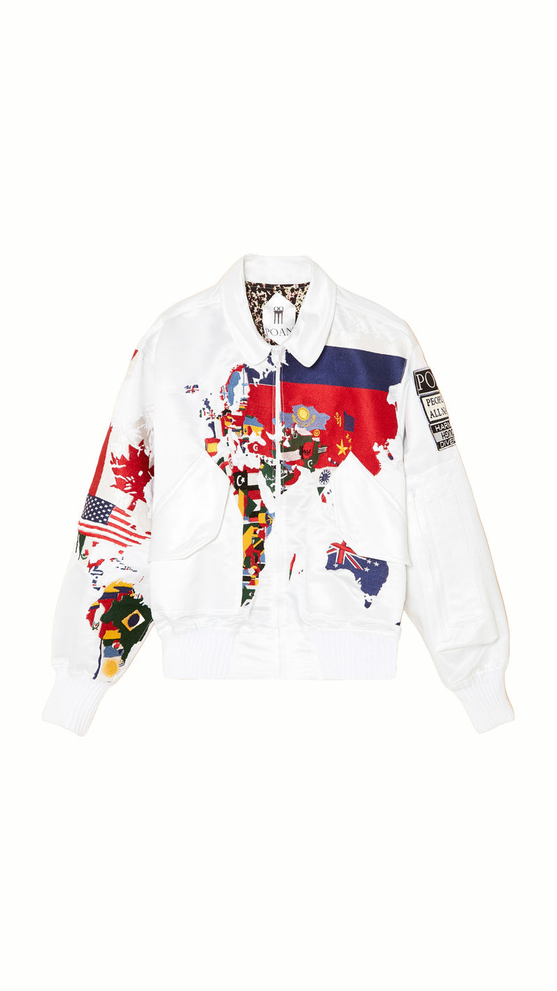 Hero World Map Bomber Jacket Multi Men Ivory, product – POAN