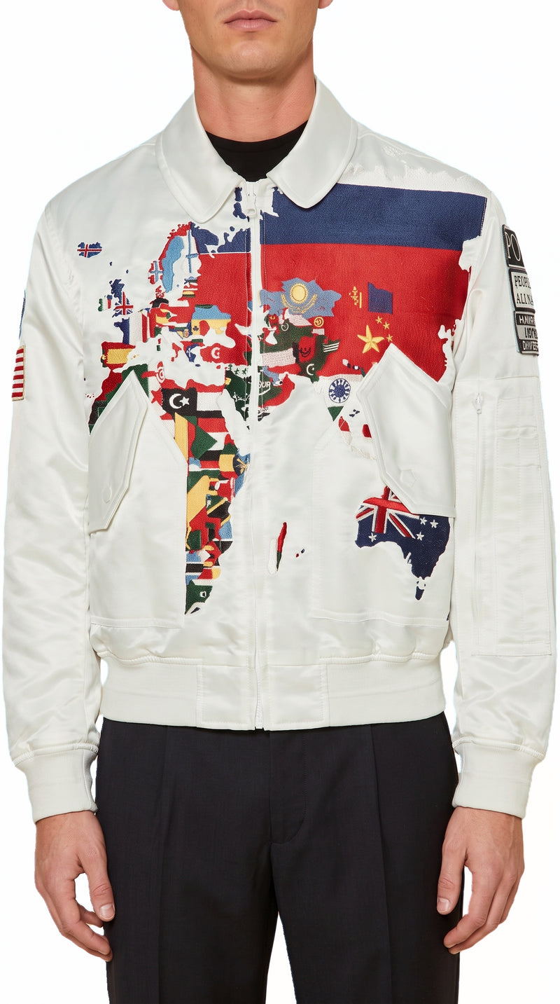Hero World Map Bomber Jacket Multi Men Ivory, detail – POAN