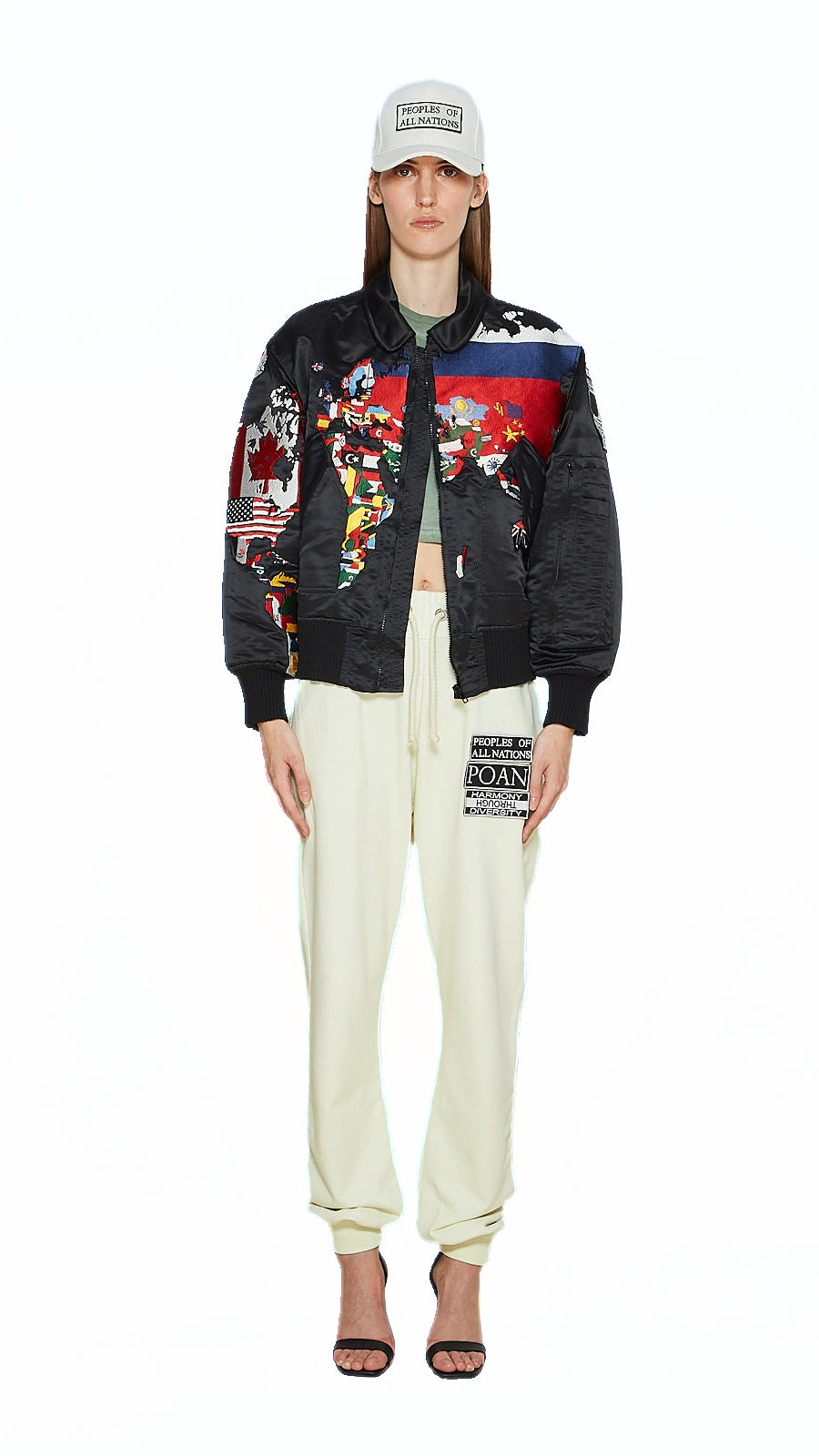 Hero World Map Bomber Jacket Multi Women Black, detail – POAN