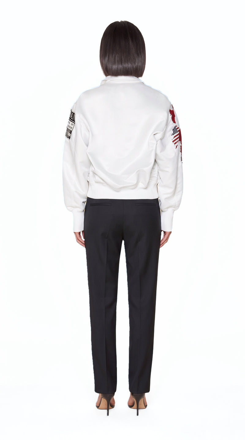 Hero World Map Bomber Jacket Multi Women Ivory, back view – POAN