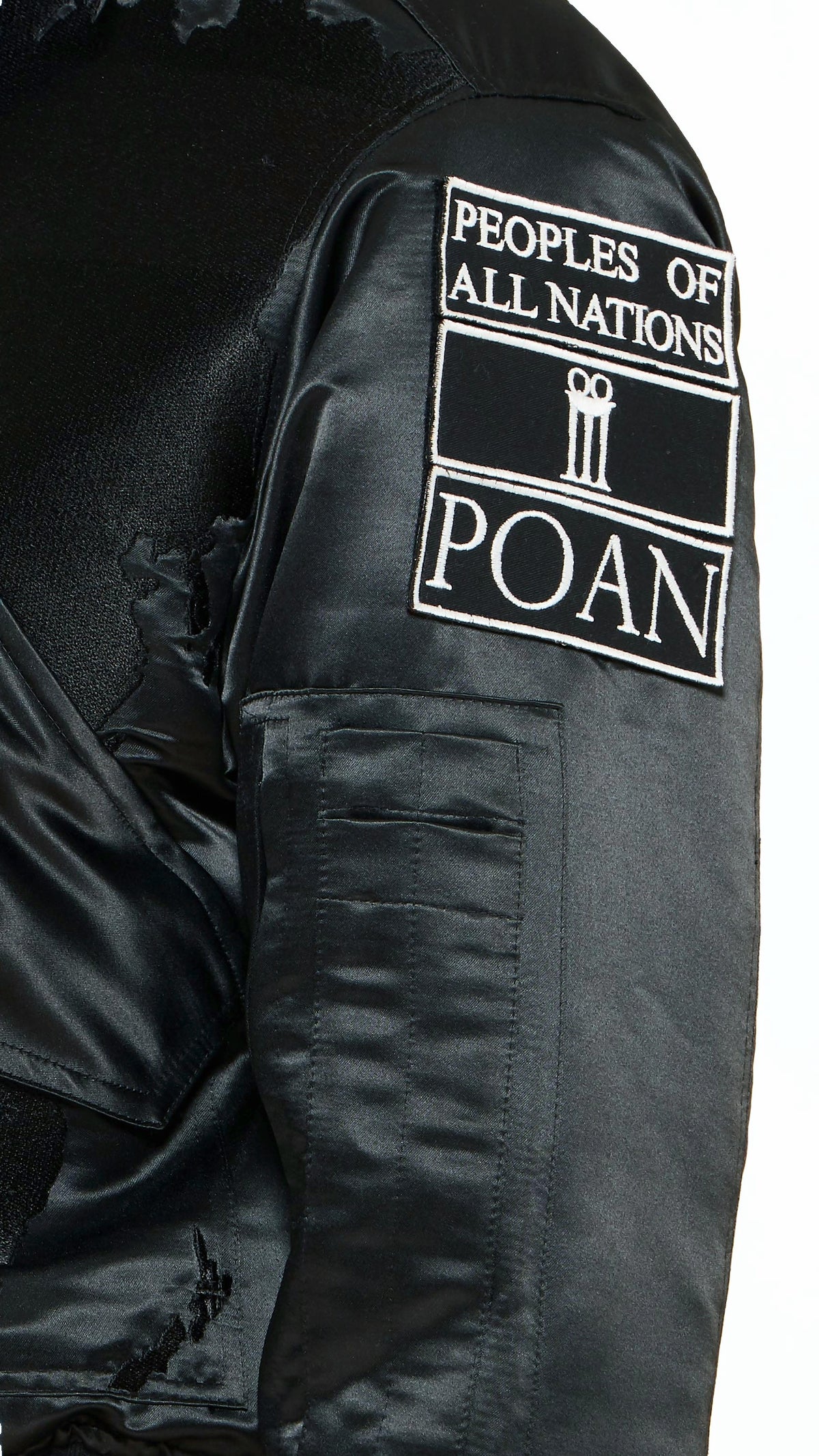 Hero World Map Bomber Jacket Women Black, detail – POAN
