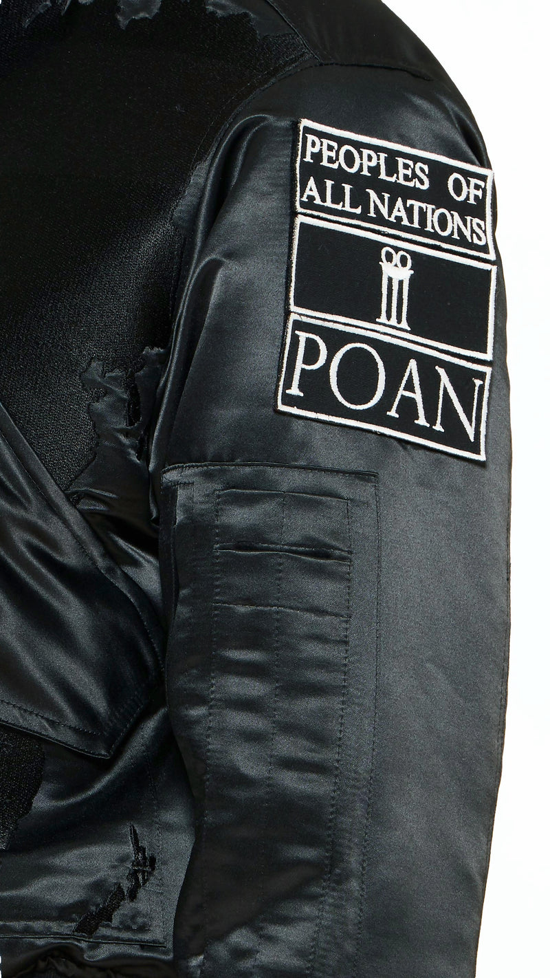 Hero World Map Bomber Jacket Women Black, detail – POAN