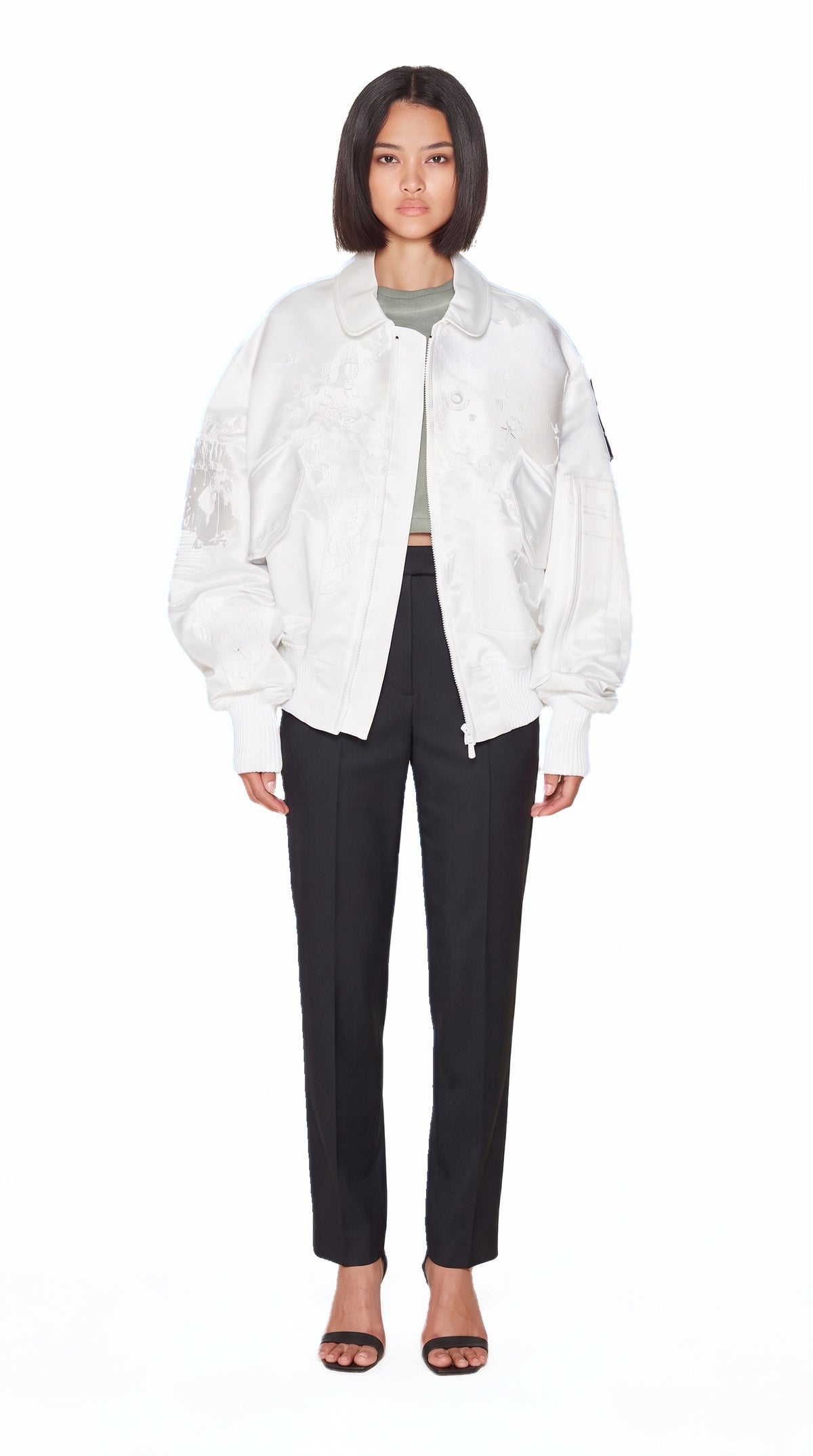 Hero World Map Bomber Jacket Women Ivory, front view – POAN
