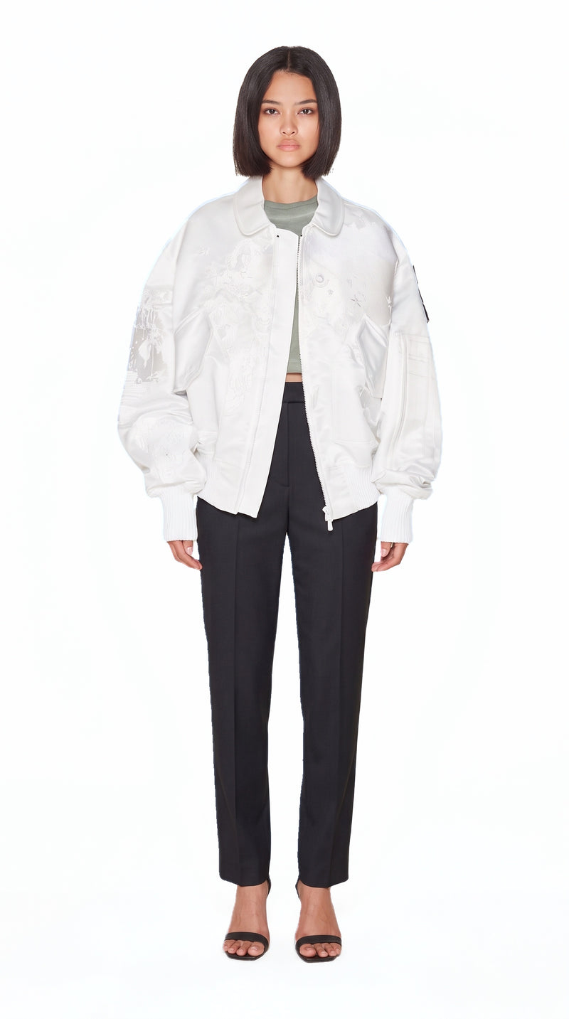 Hero World Map Bomber Jacket Women Ivory, front view – POAN