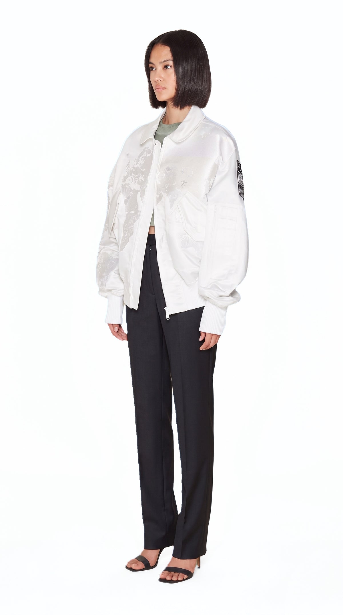 Hero World Map Bomber Jacket Women Ivory, side view – POAN