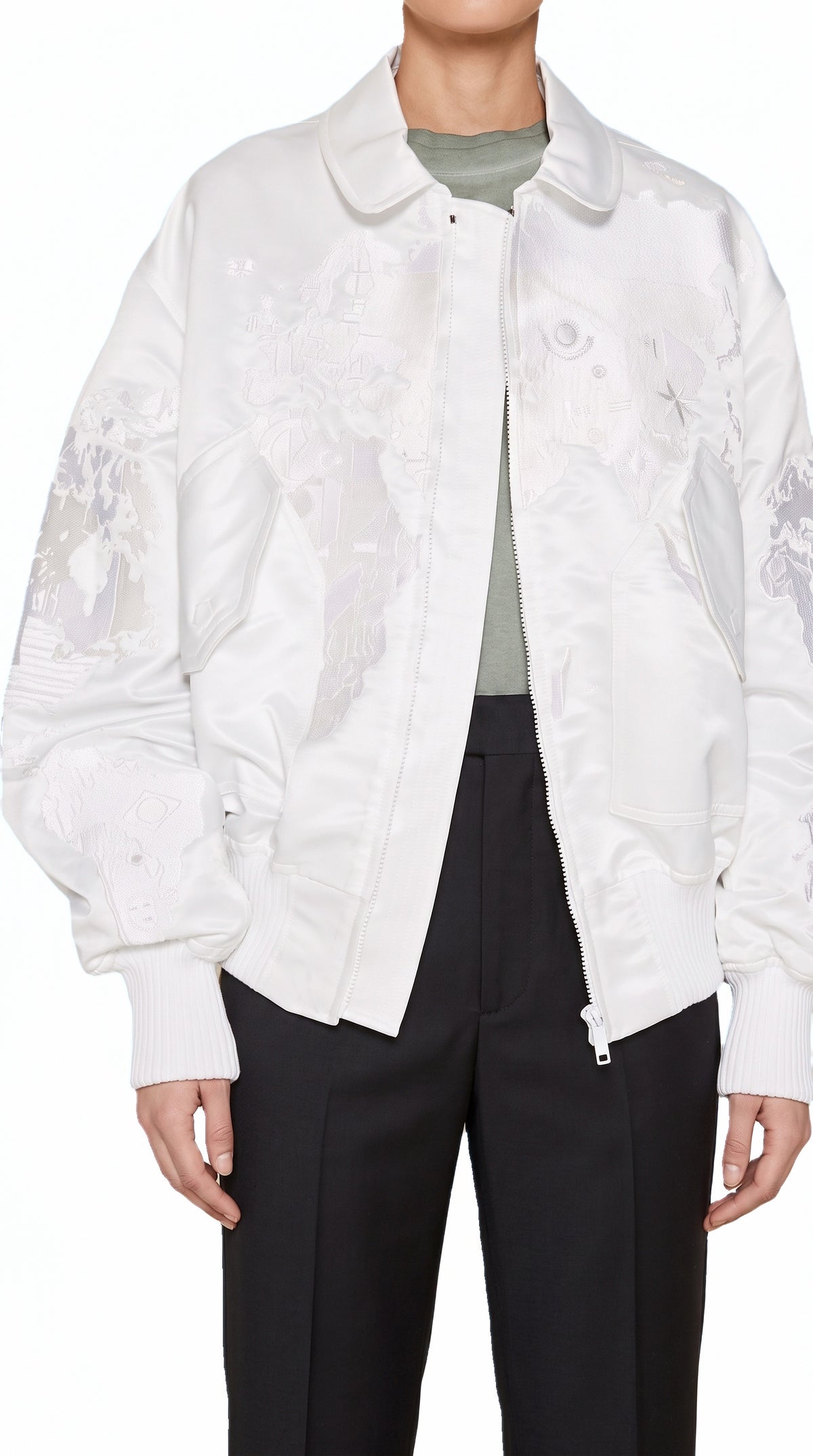 Hero World Map Bomber Jacket Women Ivory, detail – POAN