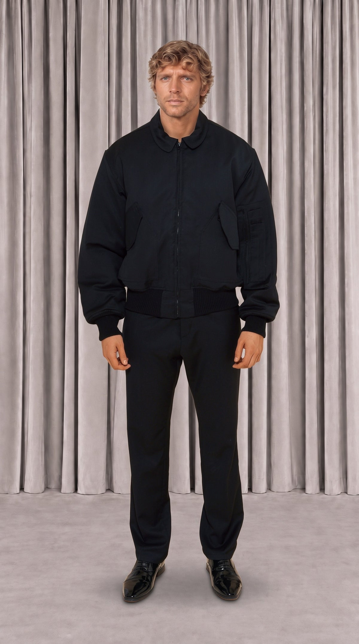 Iceman Bomber Jacket Men Black, front view – POAN