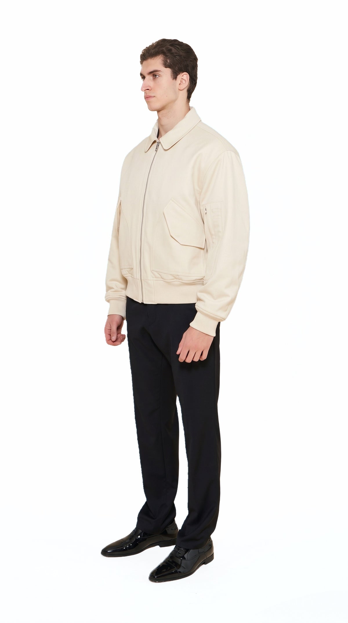 Iceman Bomber Jacket Men Ivory, side view – POAN