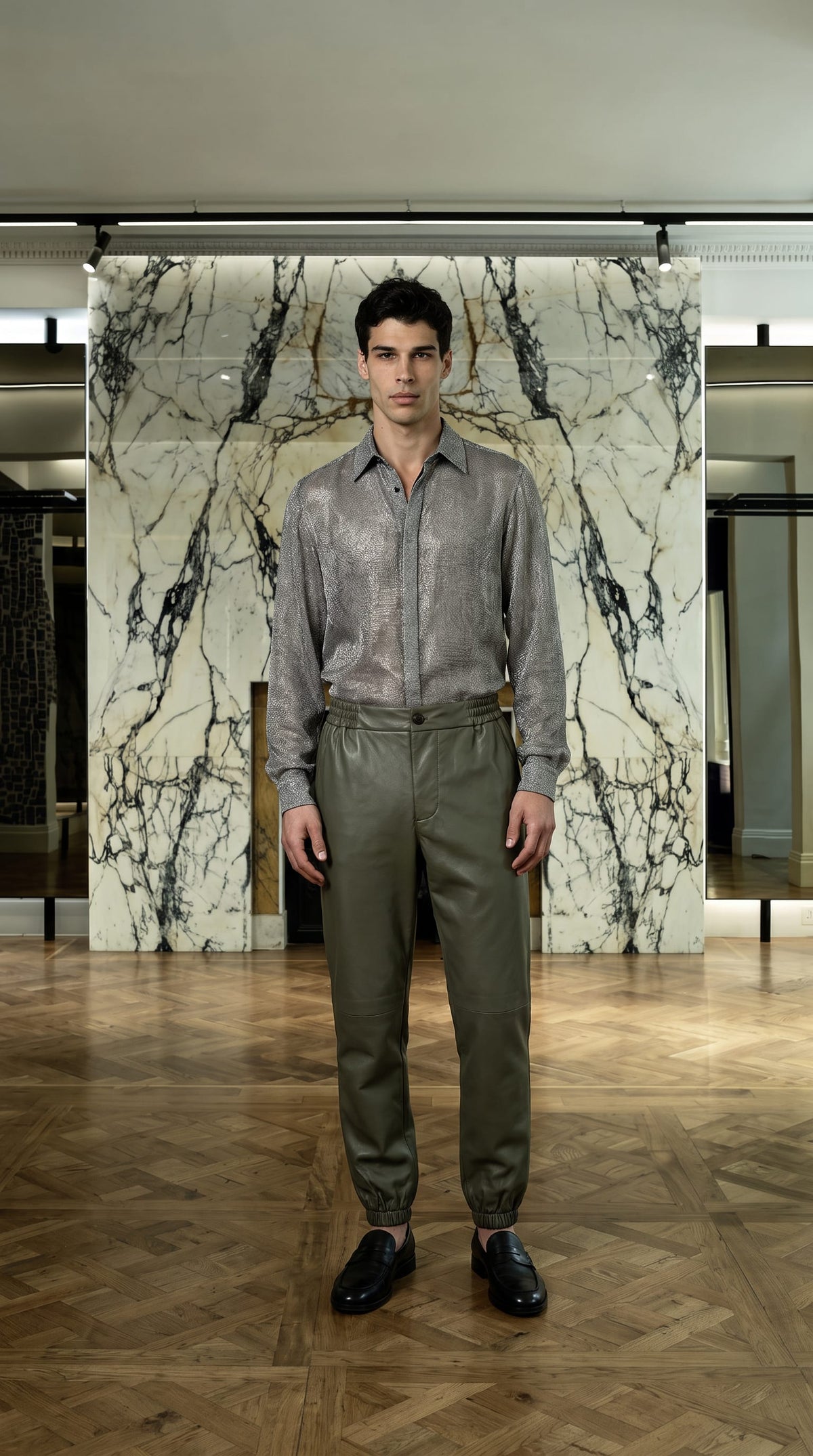 Christina  Tracksuit Pants Vegan Leather Olive Men