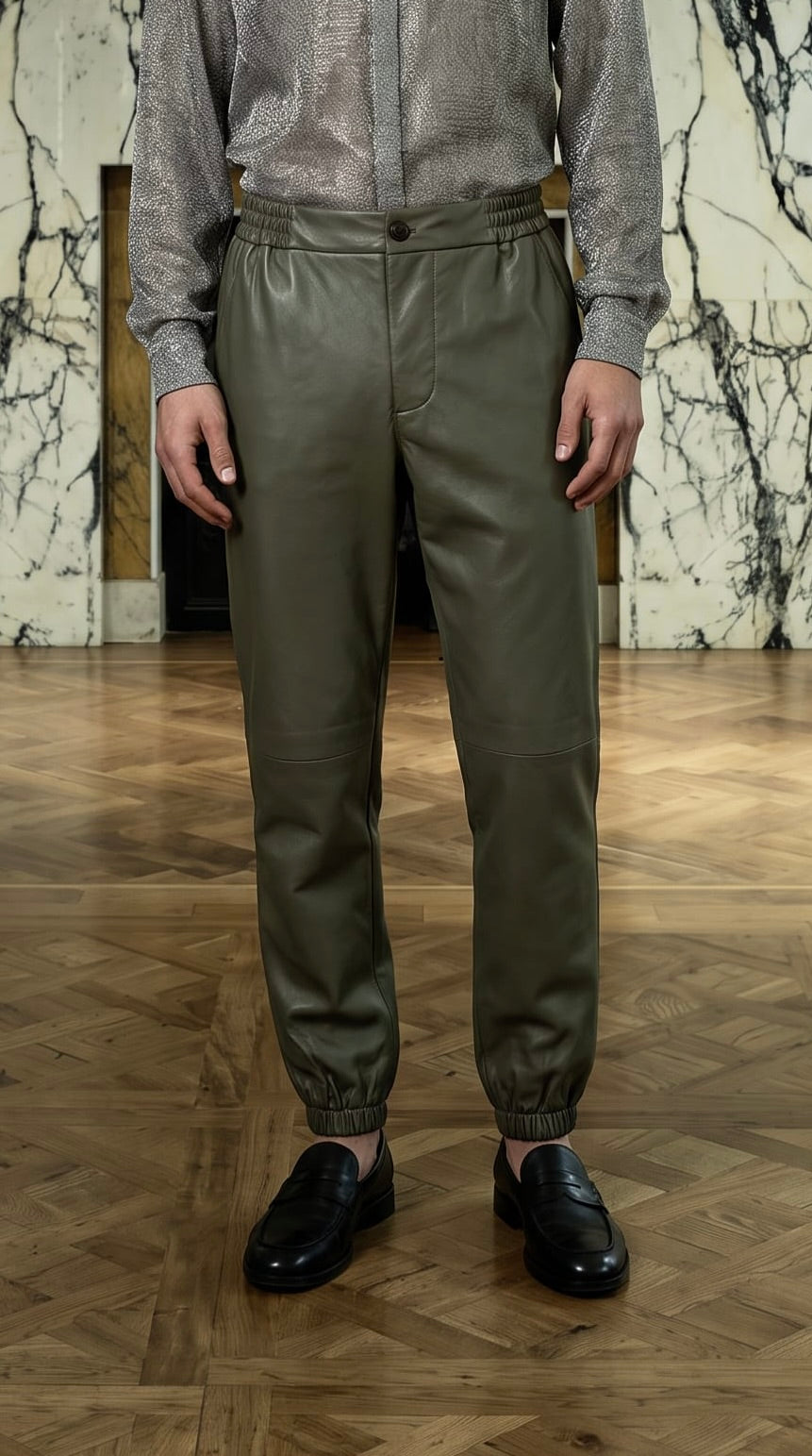 Christina  Tracksuit Pants Vegan Leather Olive Men