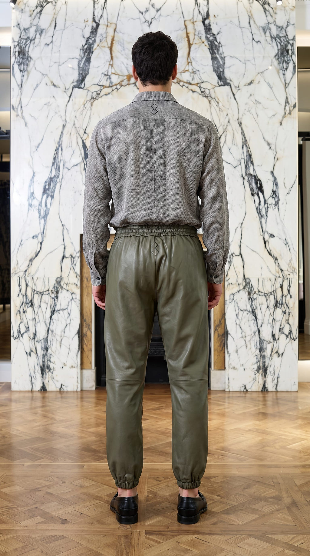 Christina  Tracksuit Pants Vegan Leather Olive Men