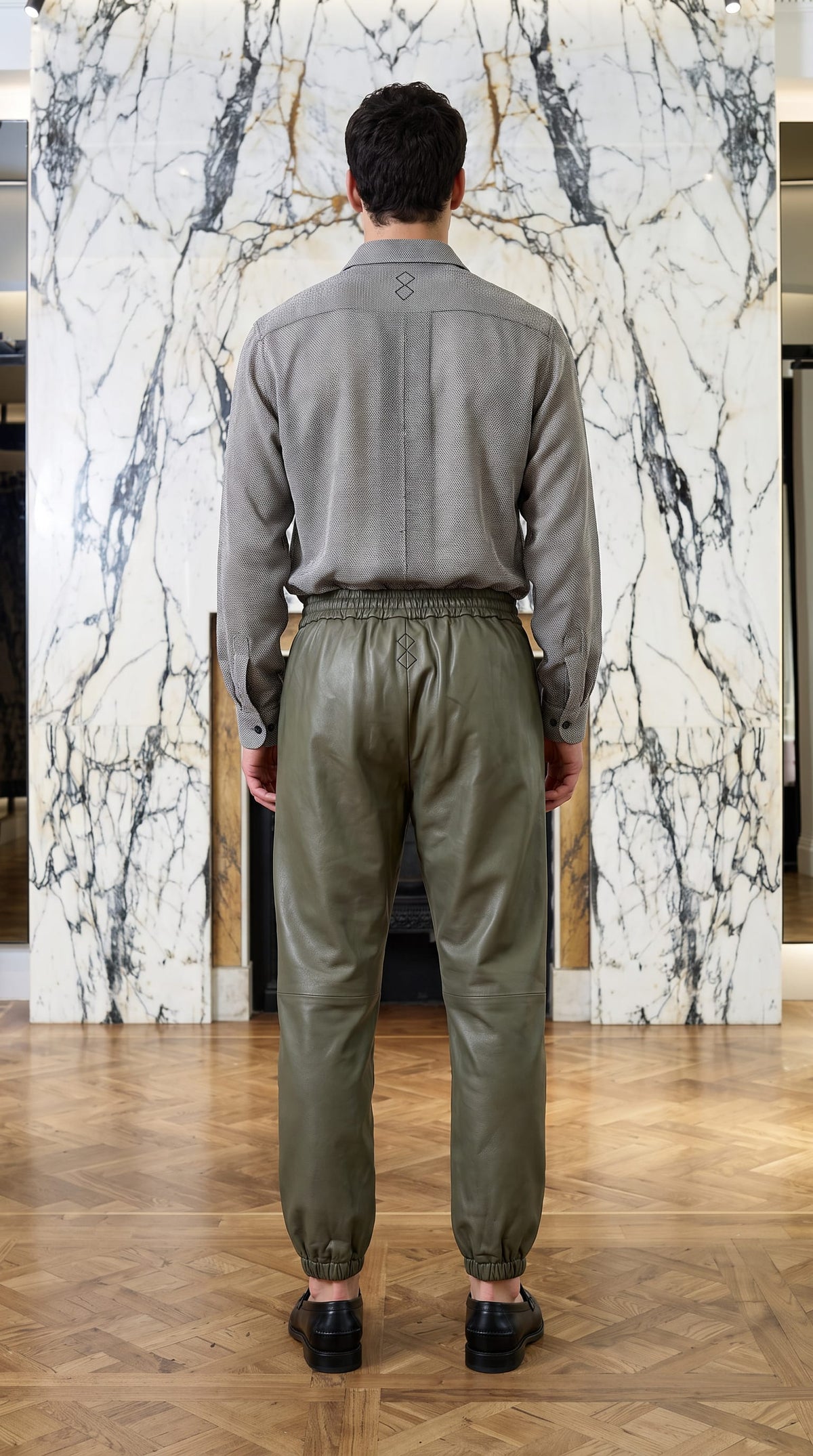 Christina  Tracksuit Pants Vegan Leather Olive Men