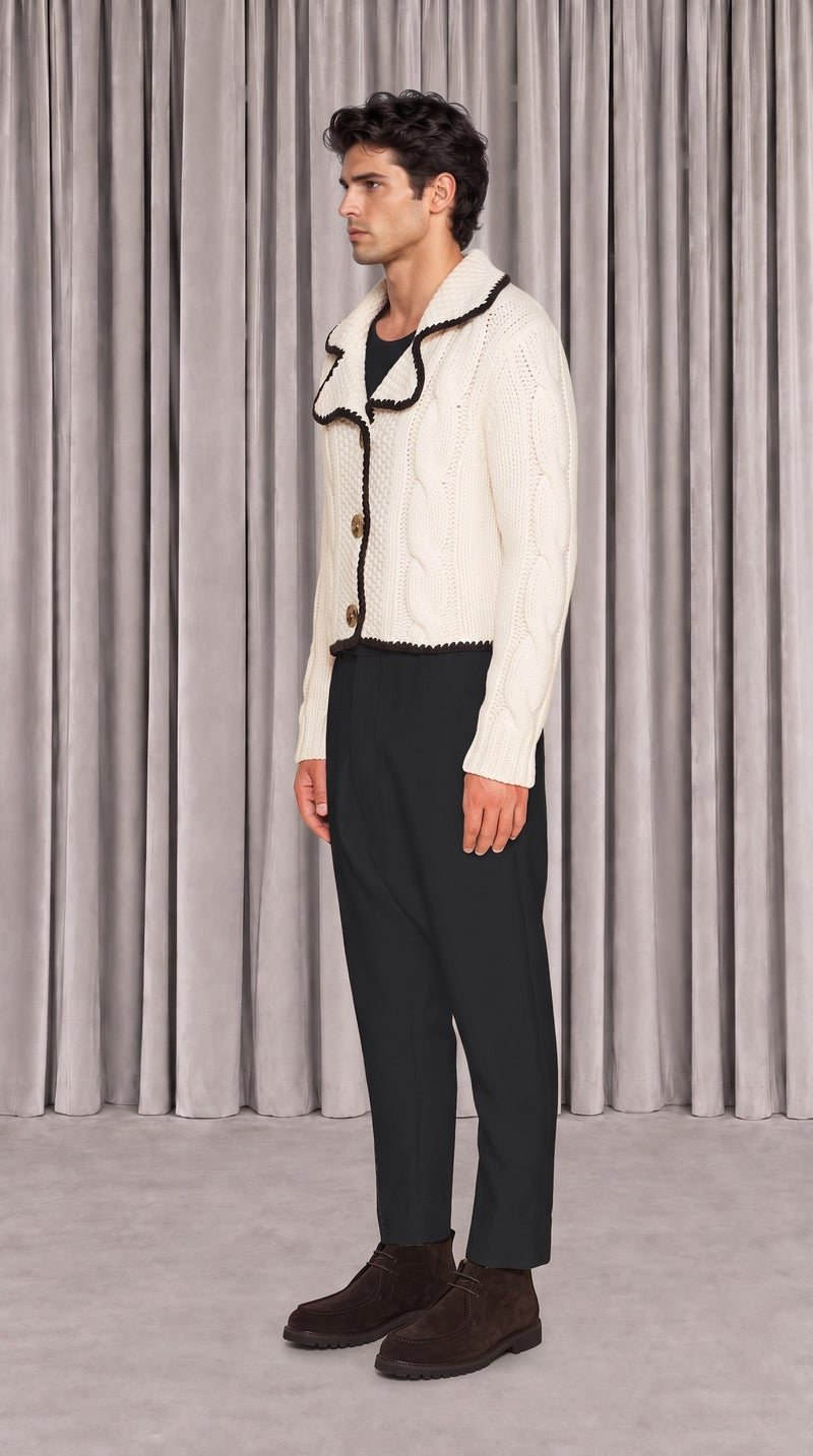 JUNKER CASHMERE HANDKNIT CARDIGAN MEN, side view – POAN
