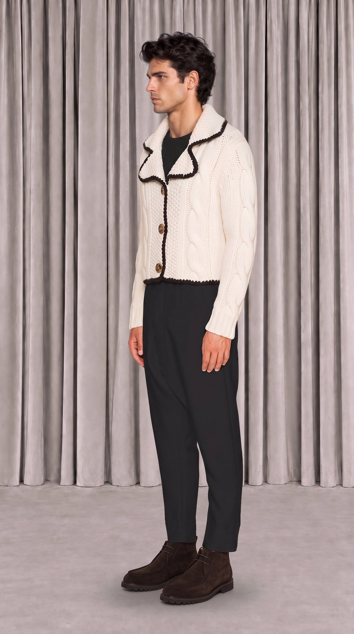 JUNKER CUSTOM CASHMERE HANDKNIT CARDIGAN MEN, side view – POAN