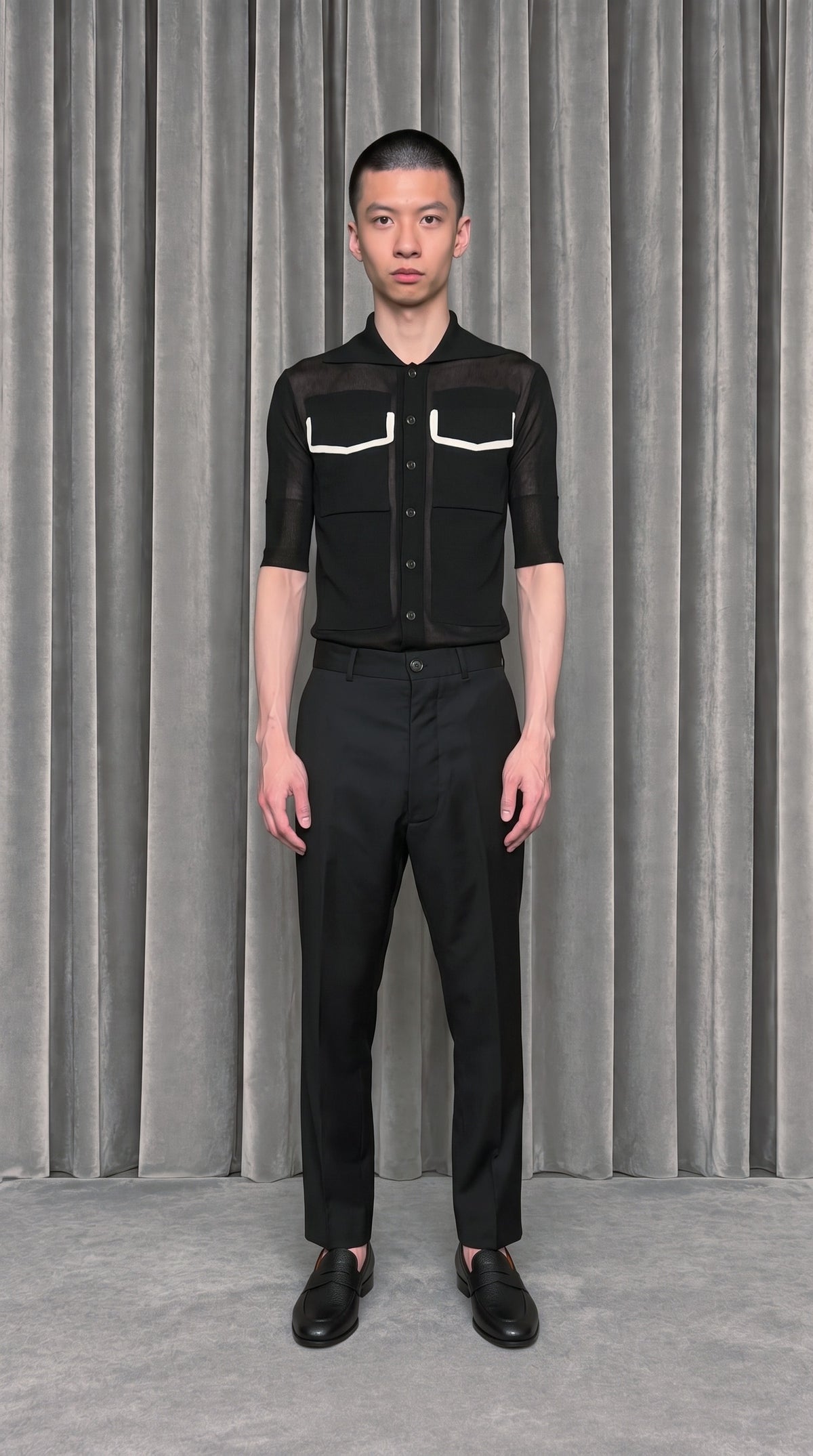 Keaton Short Sleeve Polo Black – model front
