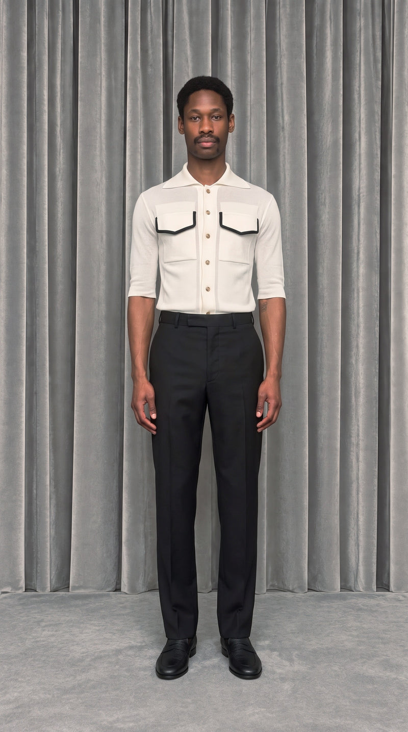 Keaton Short Sleeve Polo Ivory – model front