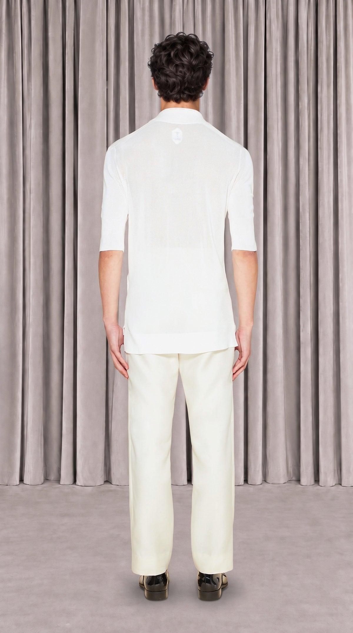 Keaton Short Sleeve Polo Men Ivory, back view – POAN