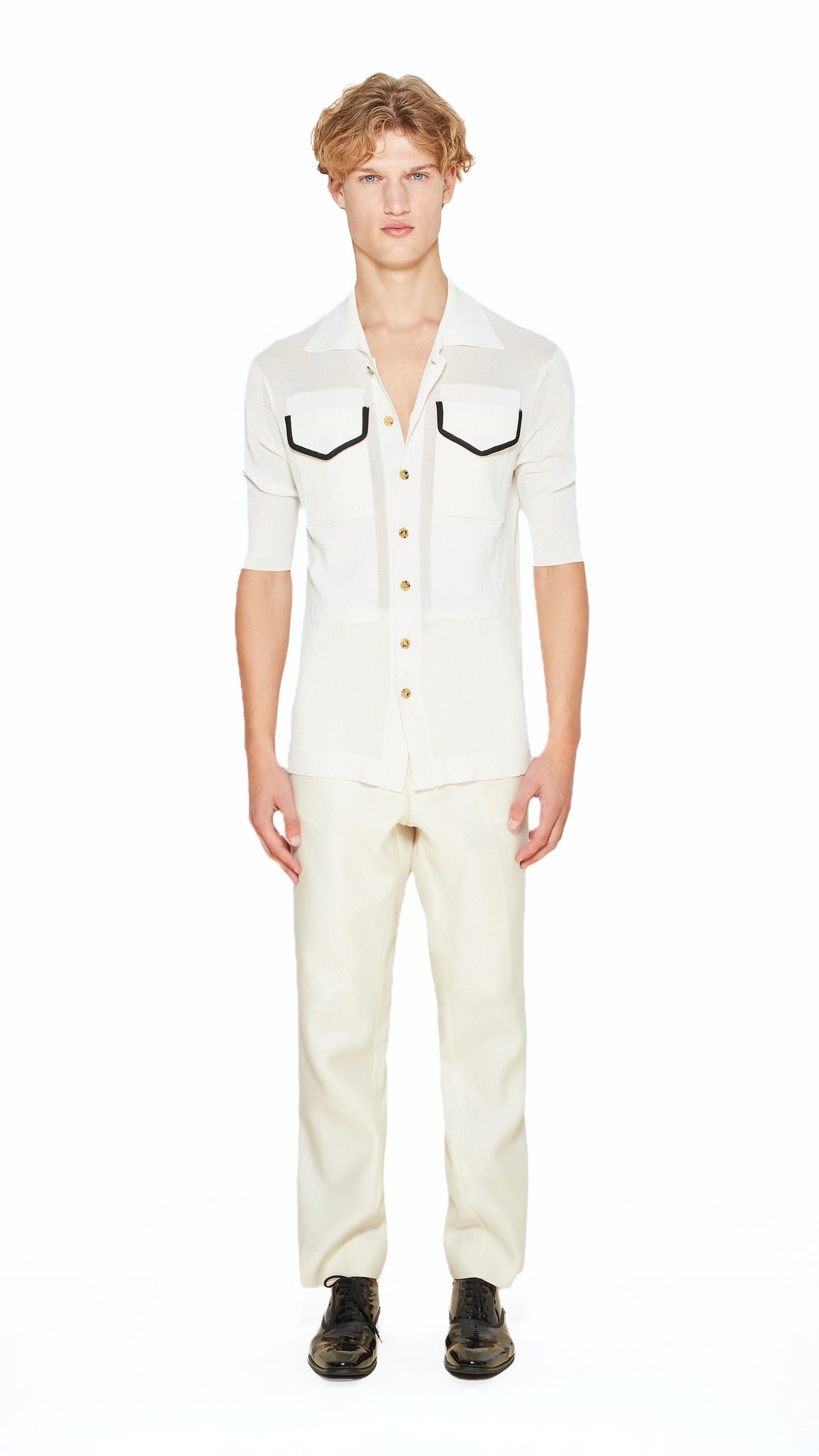 Keaton Short Sleeve Polo Men Ivory, front view – POAN