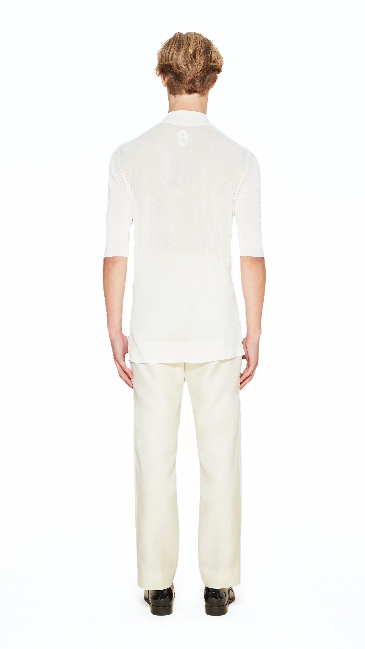 Keaton Short Sleeve Polo Men Ivory, back view – POAN