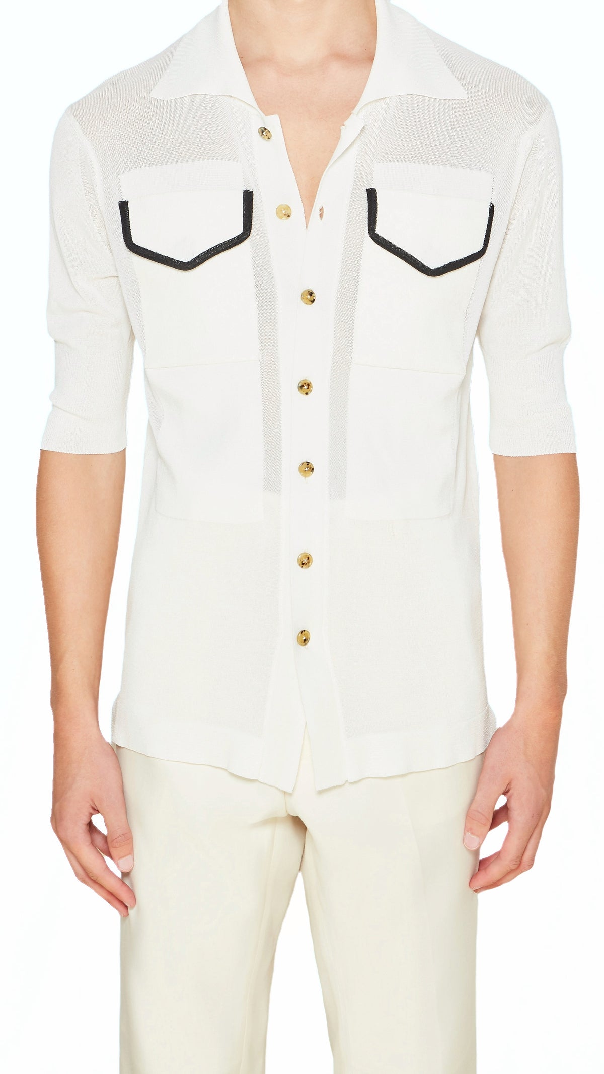 Keaton Short Sleeve Polo Men Ivory, detail – POAN