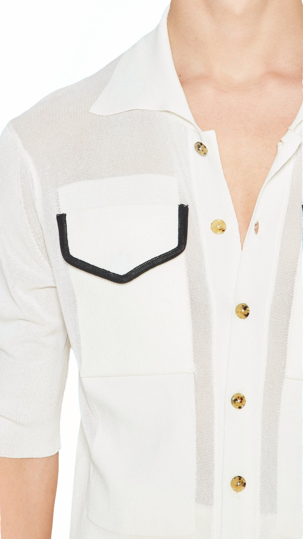 Keaton Short Sleeve Polo Men Ivory, detail – POAN