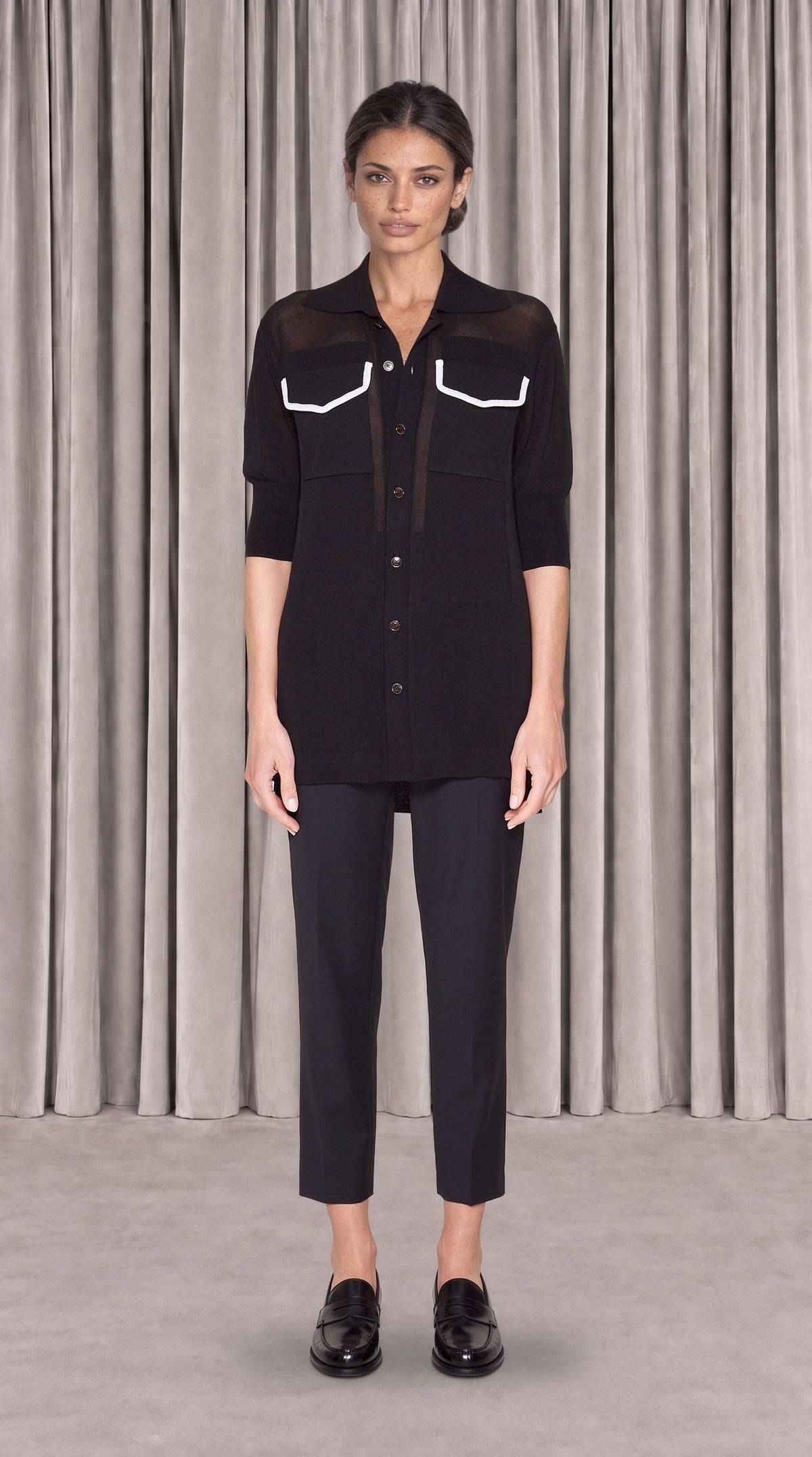 Keaton Short Sleeve Polo Women Black, front view – POAN