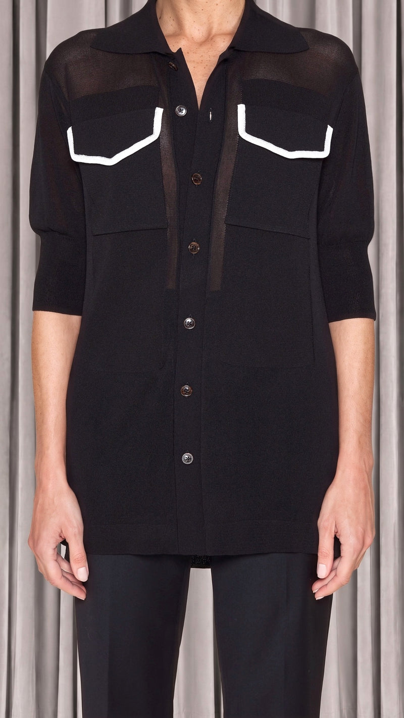 Keaton Short Sleeve Polo Women Black, detail – POAN