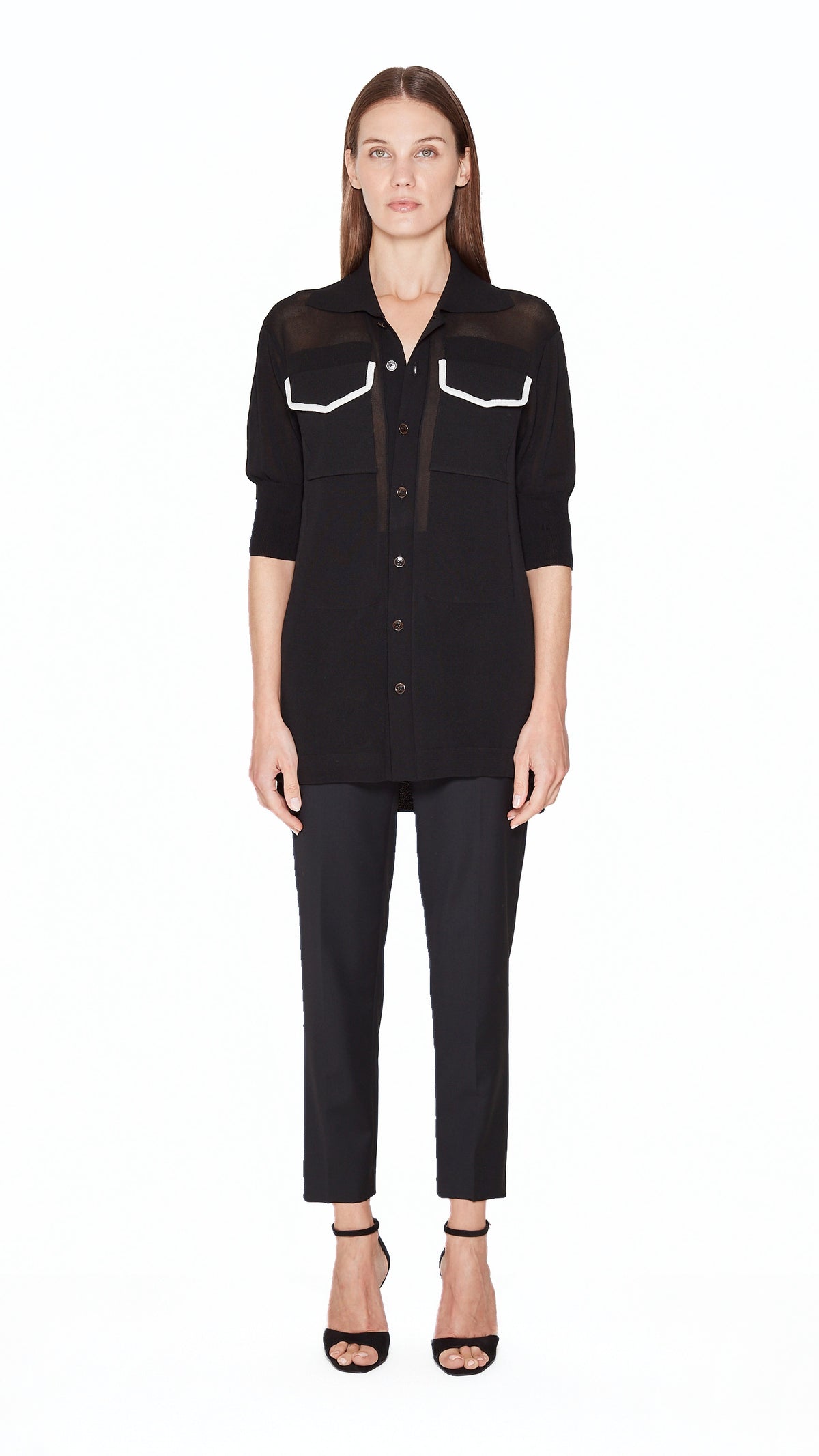 Keaton Short Sleeve Polo Women Black, front view – POAN