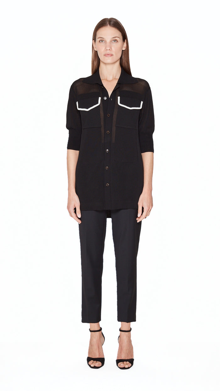 Keaton Short Sleeve Polo Women Black, front view – POAN