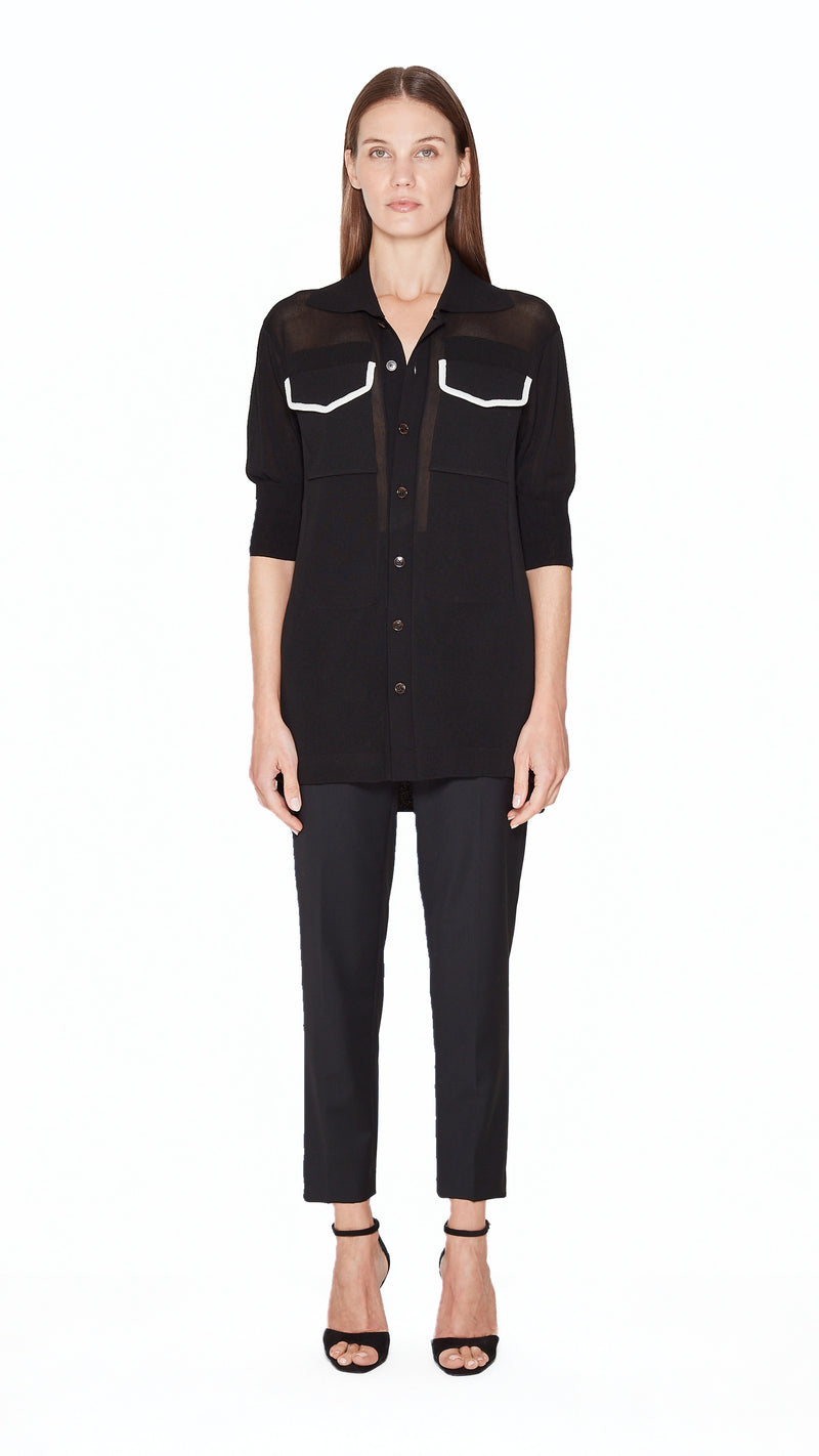 Keaton Short Sleeve Polo Women Black, front view – POAN